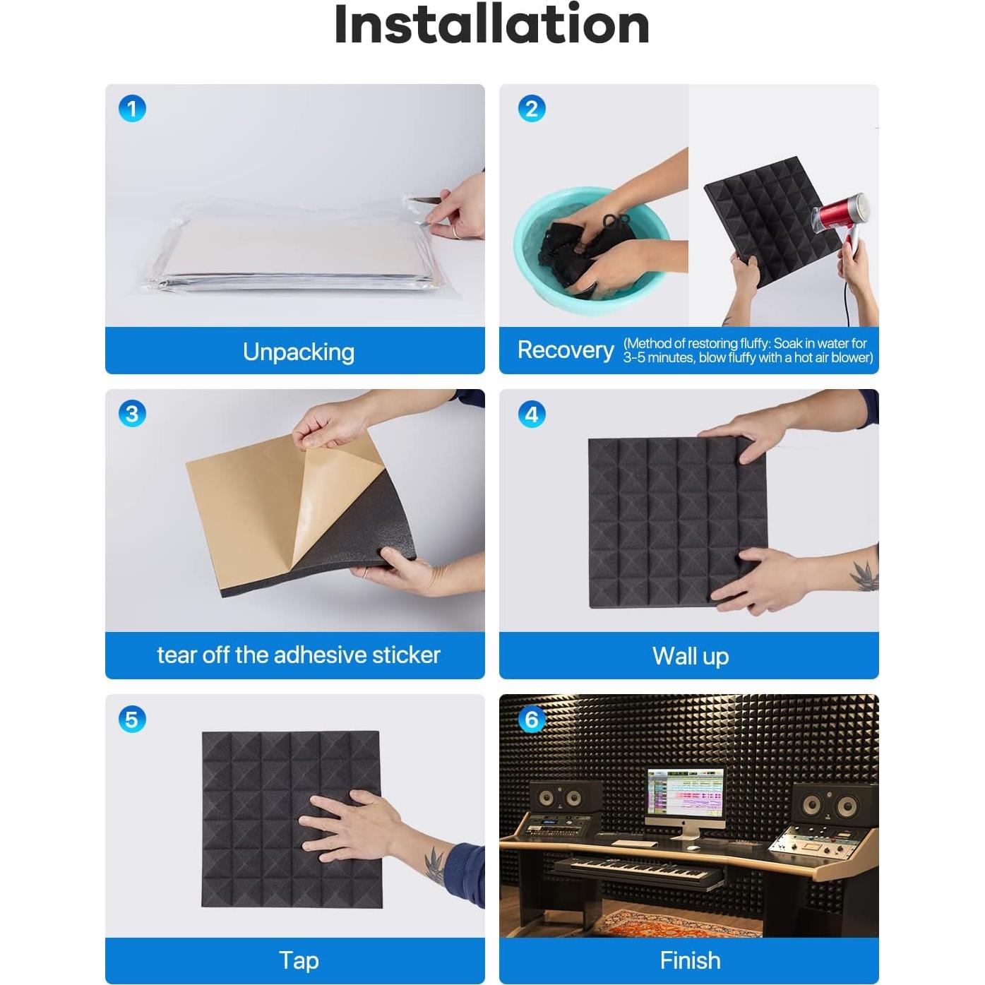 Paneles Acústicos Insonorizantes Kuchoow 12 Piezas 30.48x30.48cm