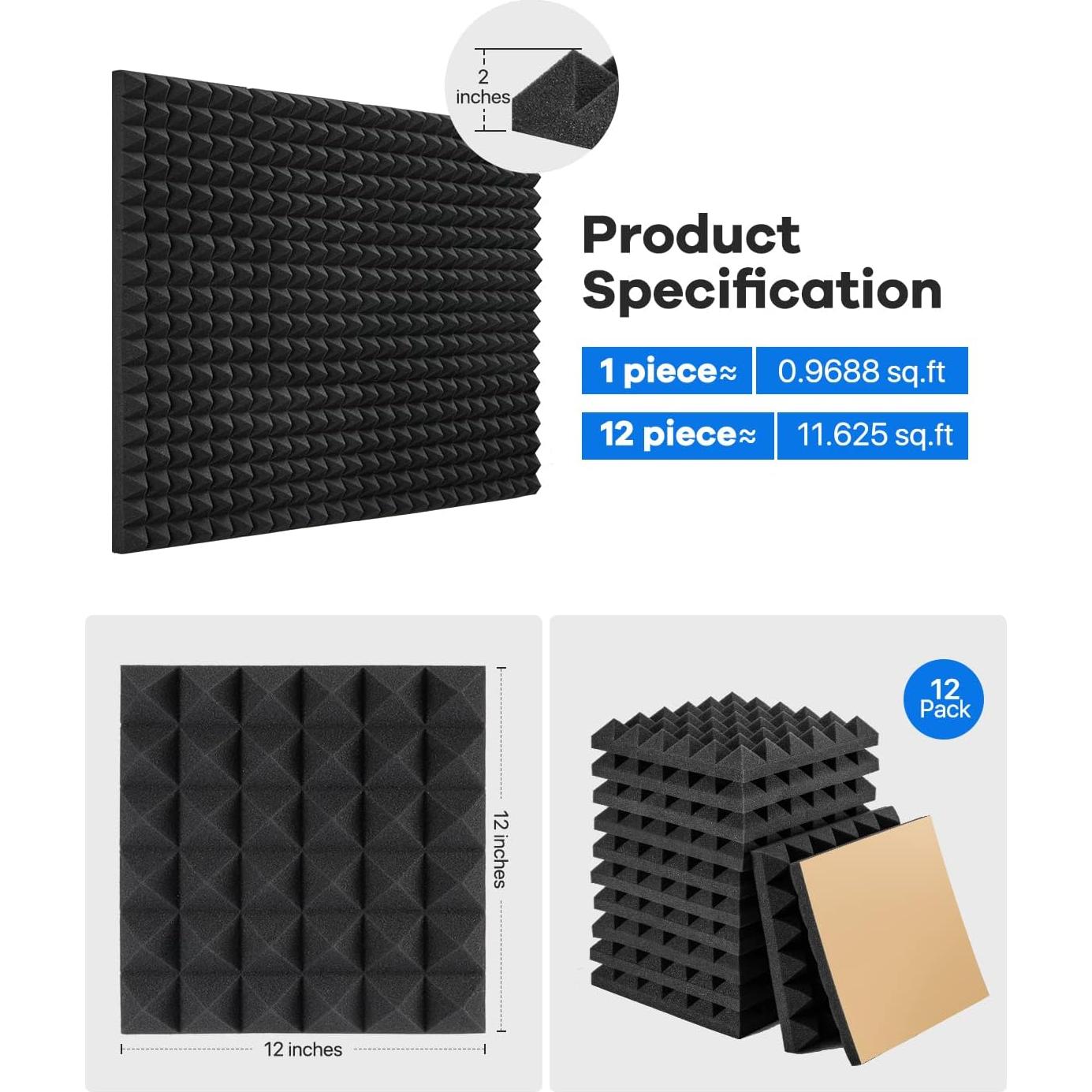 Paneles Acústicos Insonorizantes Kuchoow 12 Piezas 30.48x30.48cm