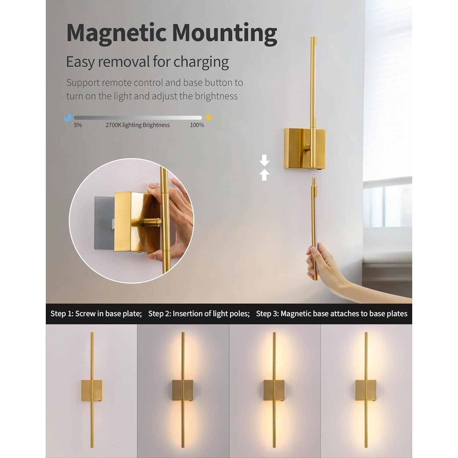 Apliques de Pared LED KDG Set de 2 Dorado 60 cm Inalámbricos