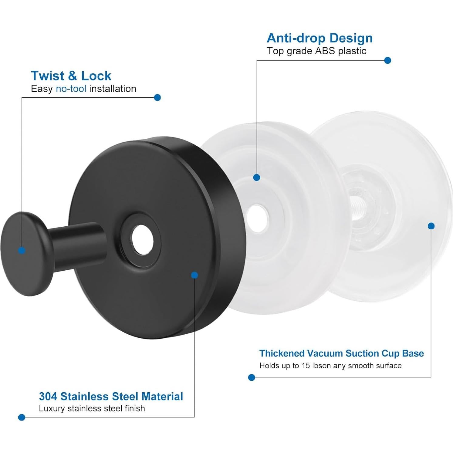 Ganchos de Ventosa EASETROL para Ducha - Acero Inoxidable, 2 Pzas