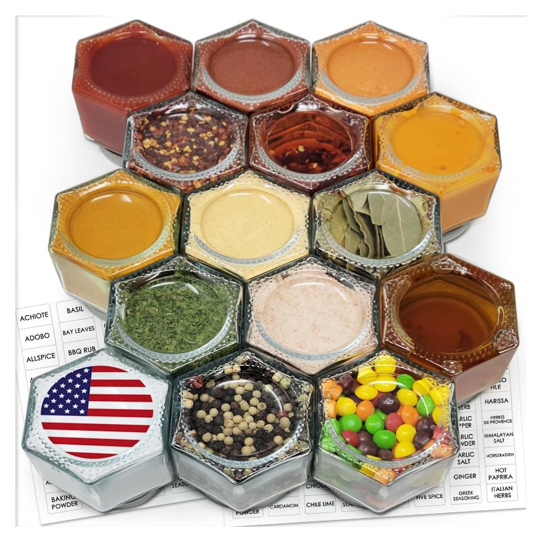 Juego de 15 Tarros de Especias Magnéticos 4 oz Cross Homes