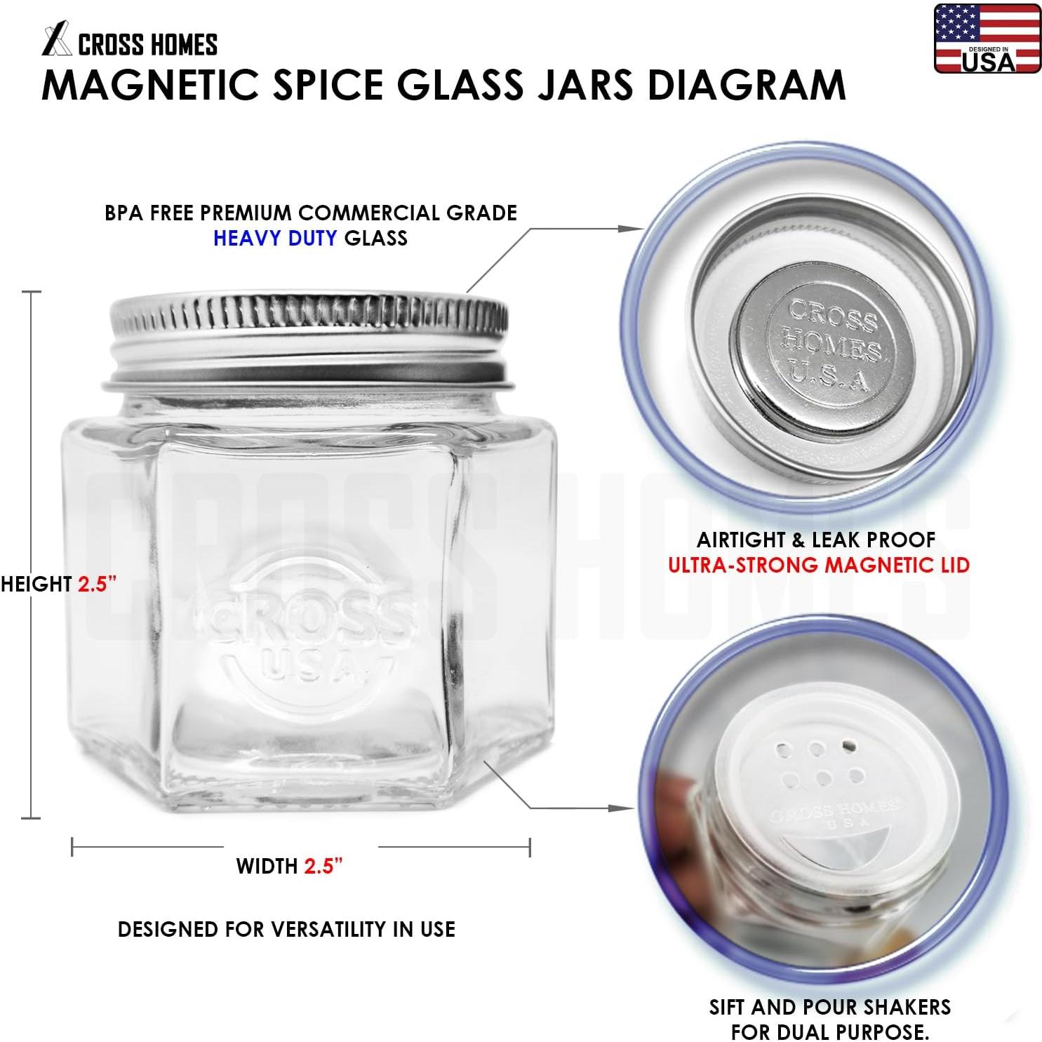 Juego de 15 Tarros de Especias Magnéticos 4 oz Cross Homes