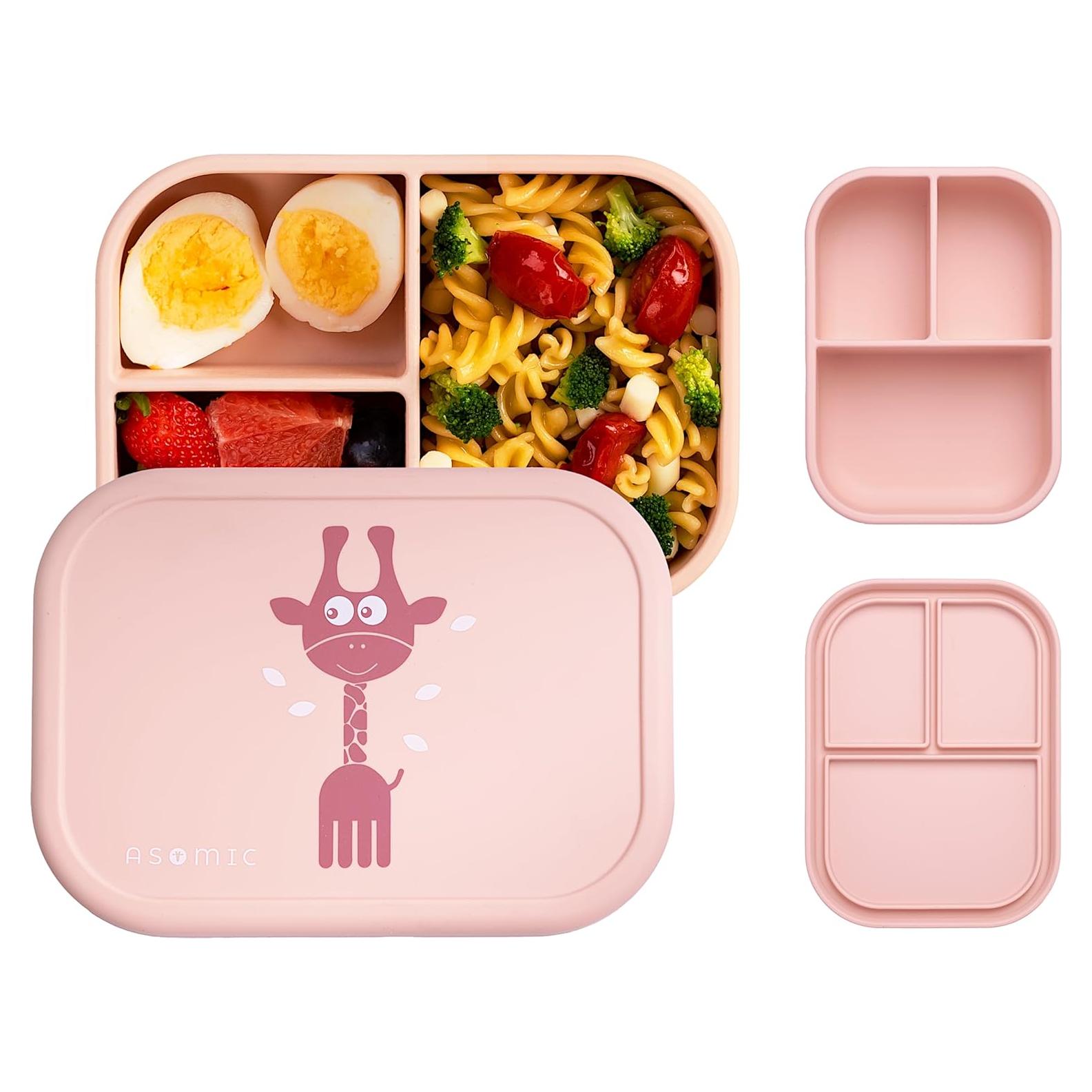 Caja de Almuerzo de Silicona ASOMIC Rosa 3 Compartimentos 0.8L