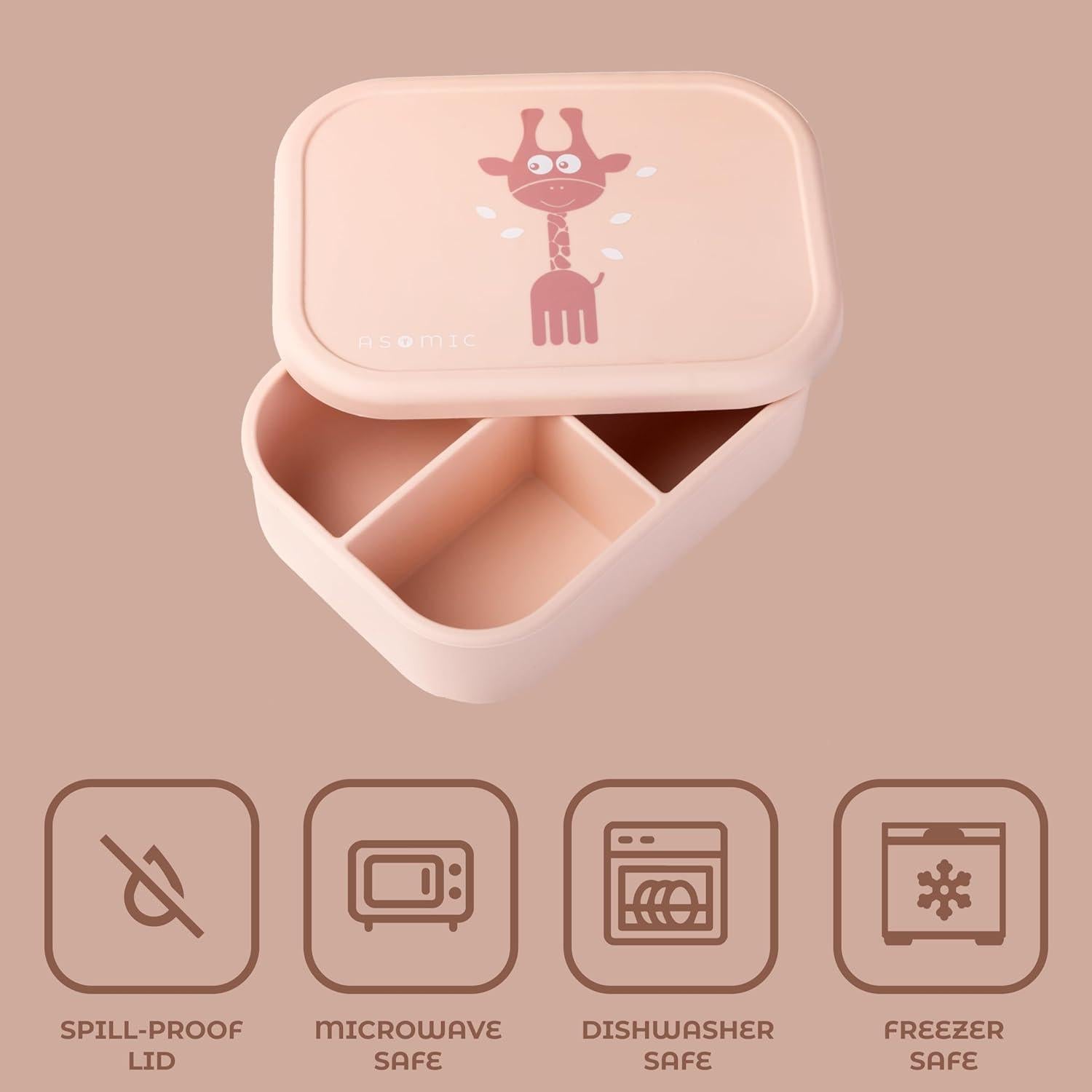 Caja de Almuerzo de Silicona ASOMIC Rosa 3 Compartimentos 0.8L