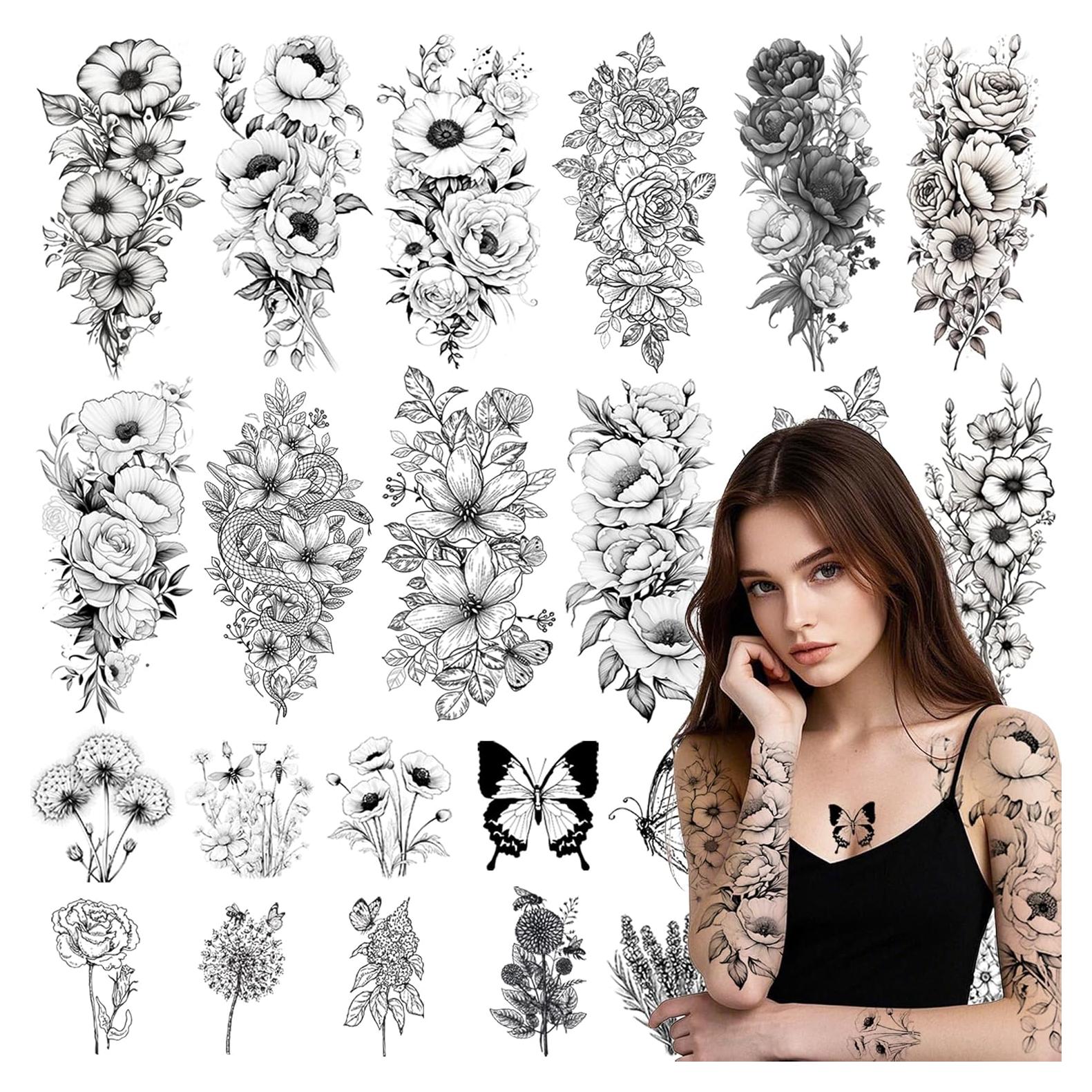 26 Hojas Tatuajes Temporales Realistas JoyfulGlam - Flores y Serpientes