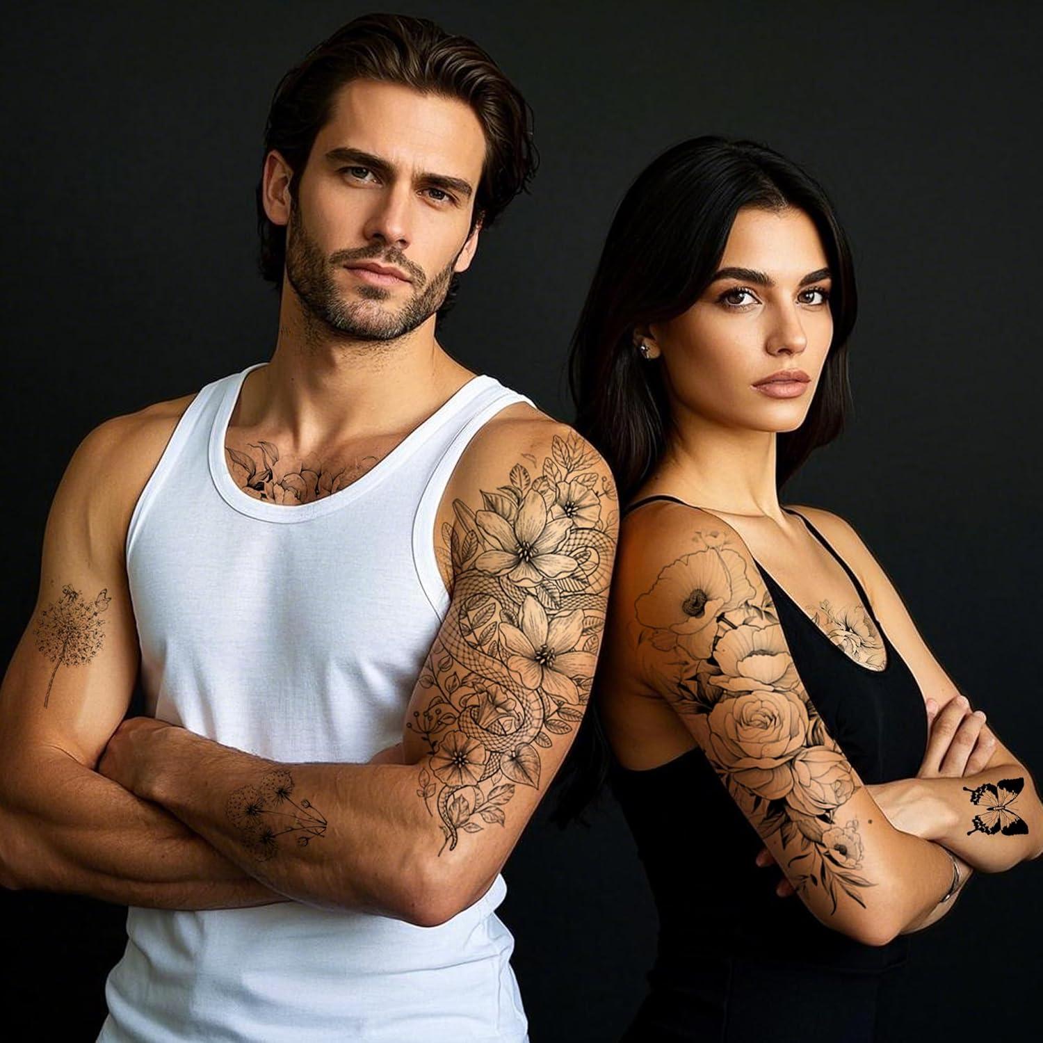 26 Hojas Tatuajes Temporales Realistas JoyfulGlam - Flores y Serpientes