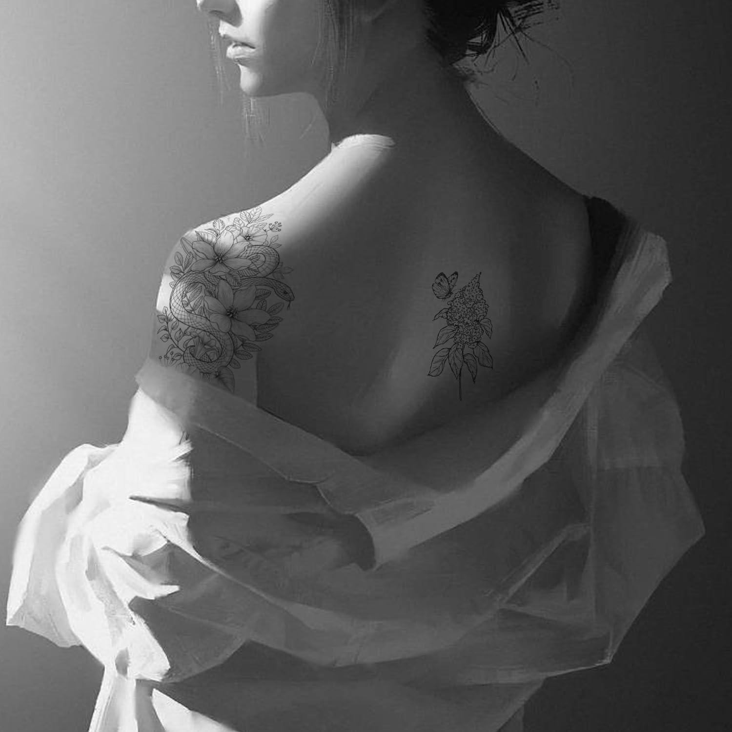 26 Hojas Tatuajes Temporales Realistas JoyfulGlam - Flores y Serpientes