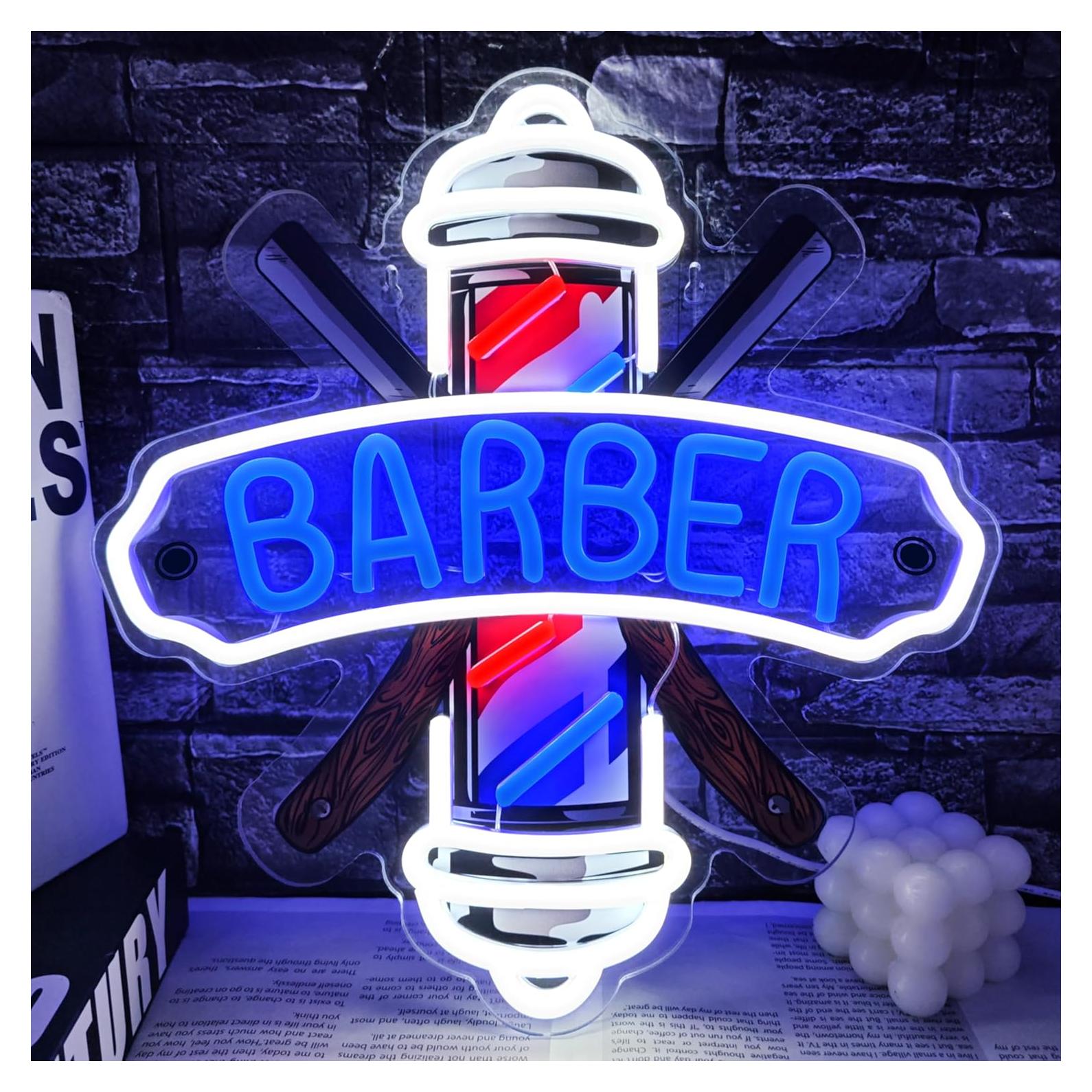Luz de Neón LED Regulable LF para Barbería Azul 35x33cm