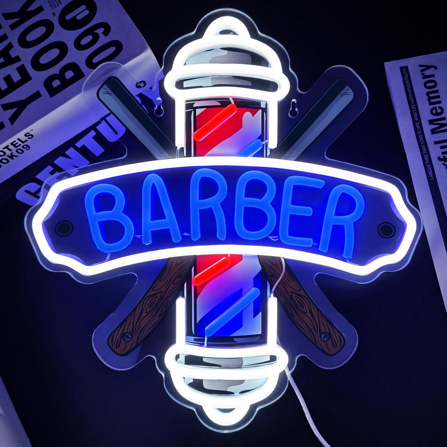 Luz de Neón LED Regulable LF para Barbería Azul 35x33cm