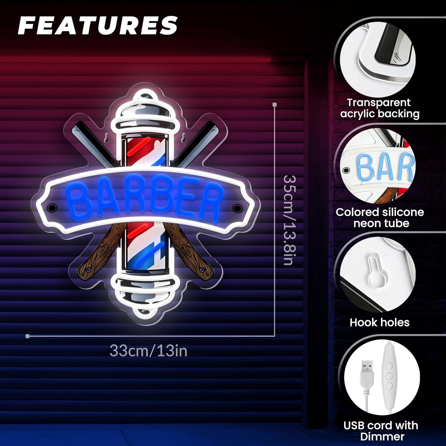 Luz de Neón LED Regulable LF para Barbería Azul 35x33cm