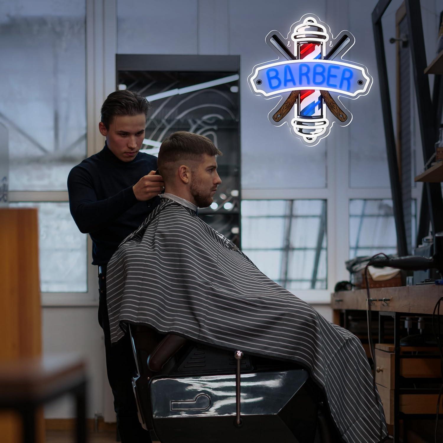 Luz de Neón LED Regulable LF para Barbería Azul 35x33cm