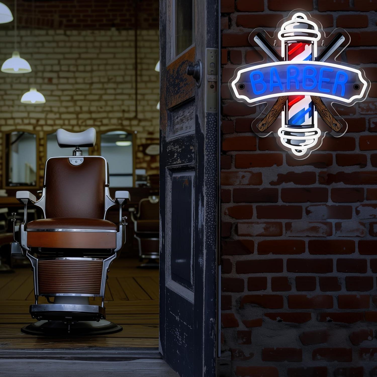 Luz de Neón LED Regulable LF para Barbería Azul 35x33cm