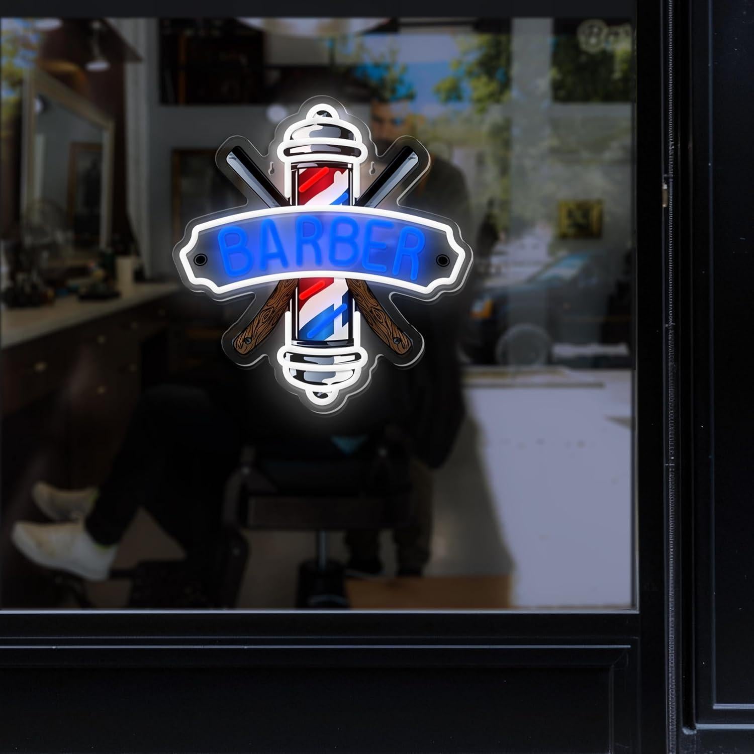 Luz de Neón LED Regulable LF para Barbería Azul 35x33cm