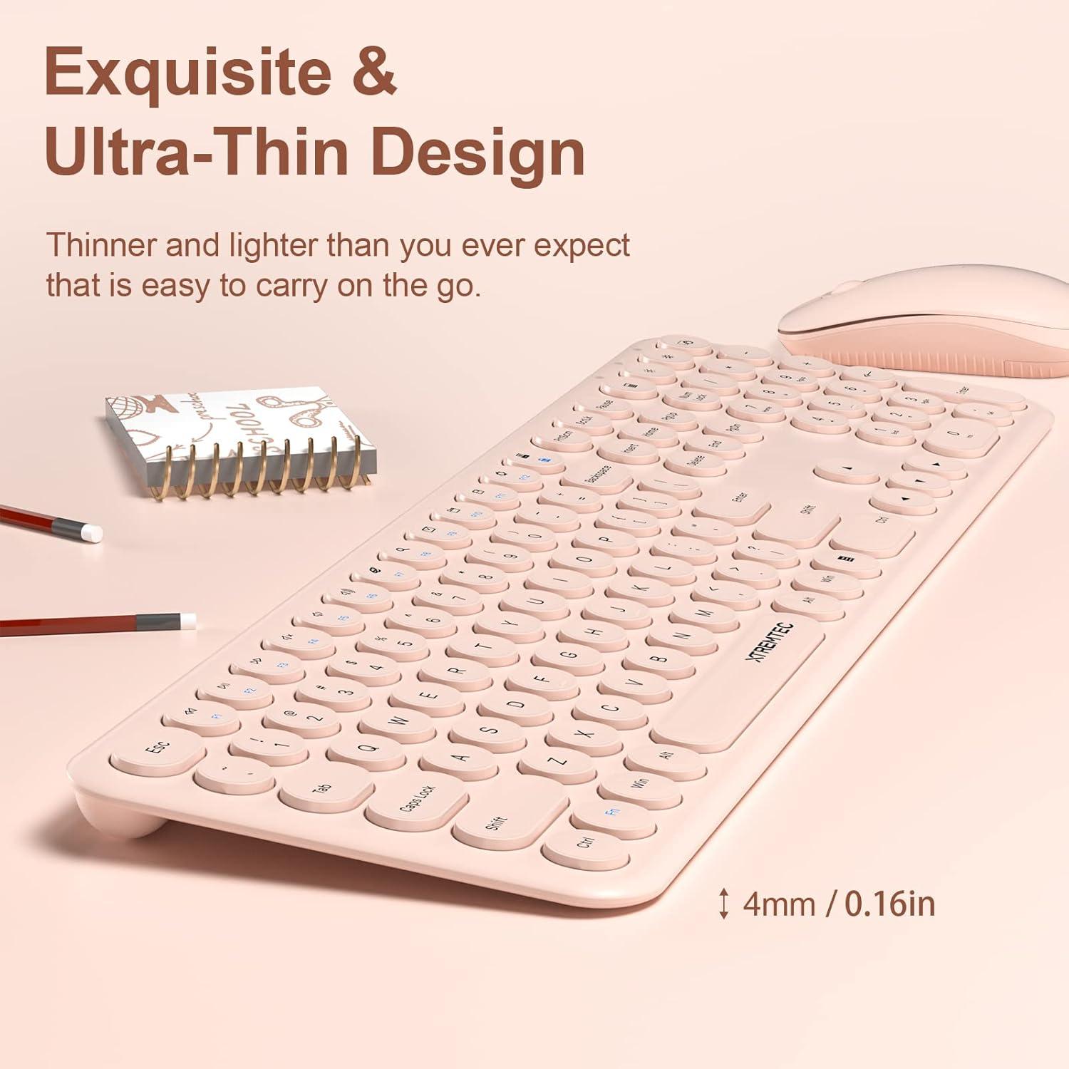 Combo Teclado y Ratón Inalámbrico XTREMTEC Rosa Ultra Delgado