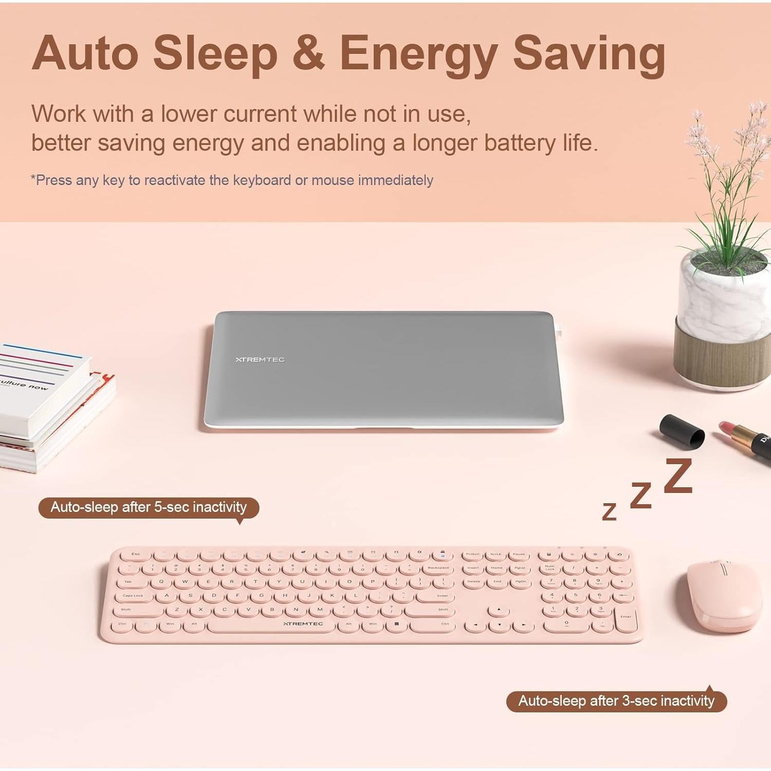 Combo Teclado y Ratón Inalámbrico XTREMTEC Rosa Ultra Delgado