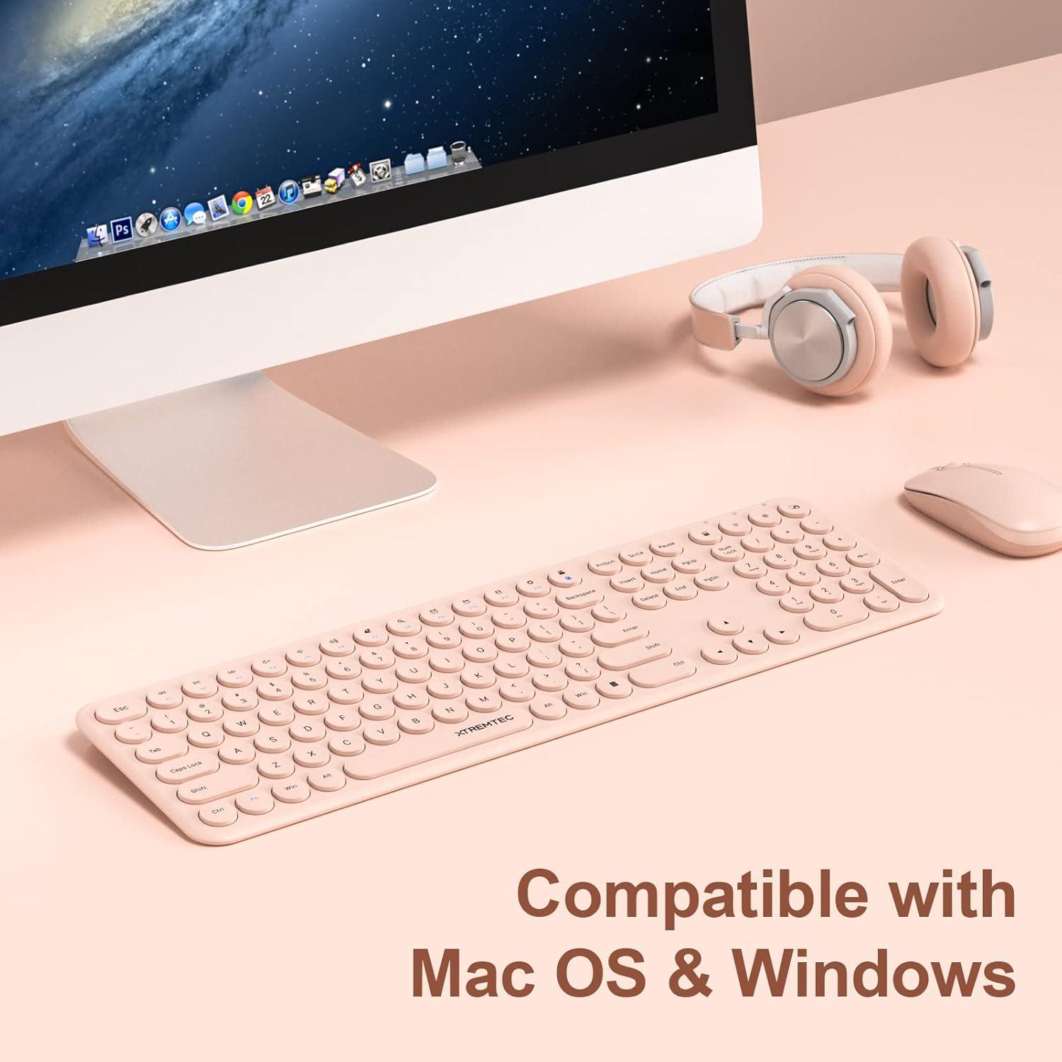 Combo Teclado y Ratón Inalámbrico XTREMTEC Rosa Ultra Delgado