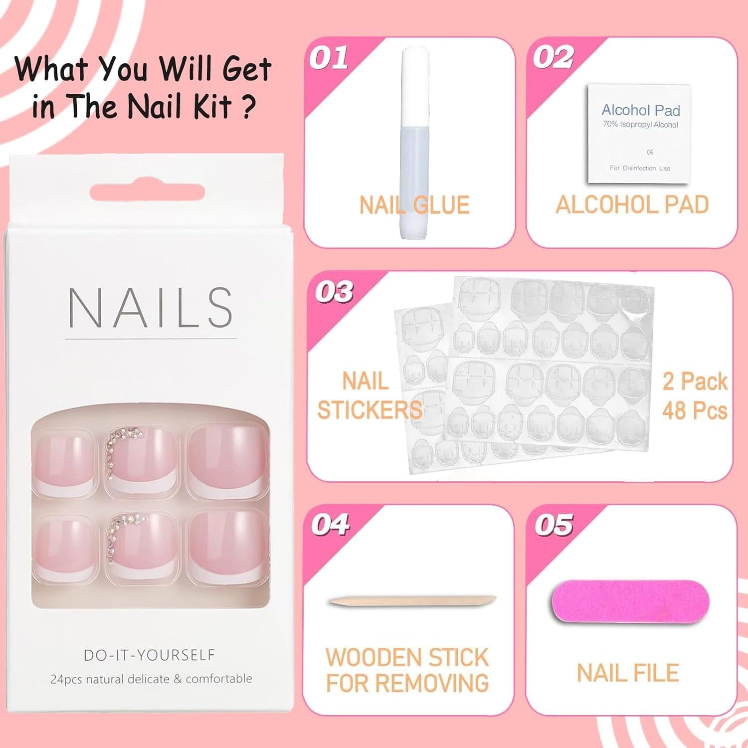 Uñas de Pies Postizas Rosa Francesa ASONRL - 24 Piezas