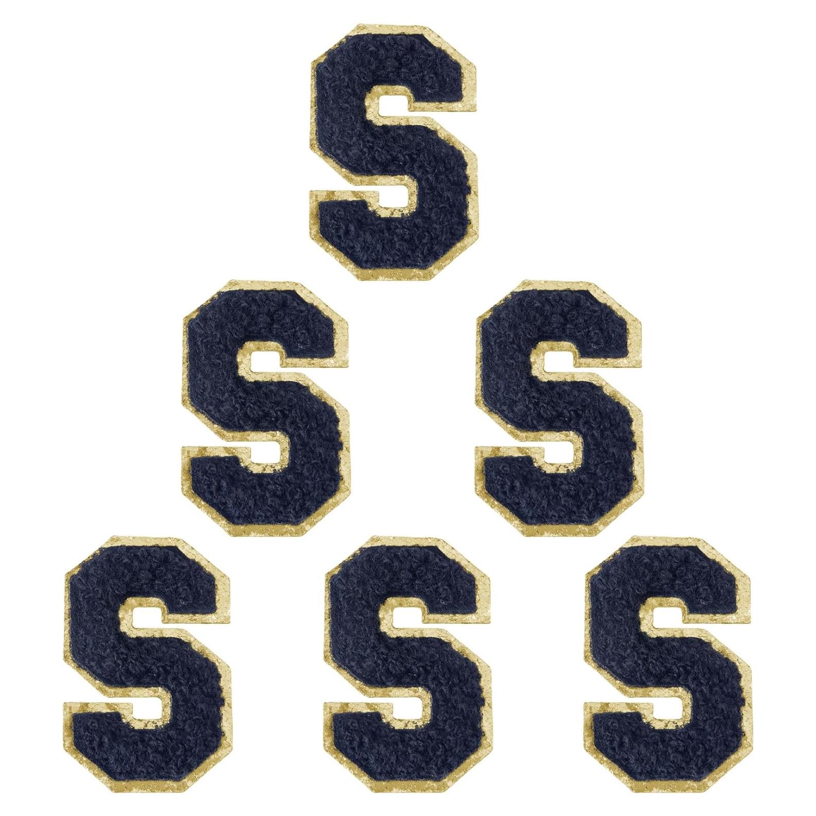 6 Parches de Letra Chenille Autoadhesivos Aganmi A-Z Negro