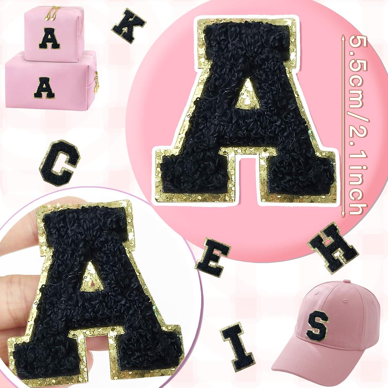 6 Parches de Letra Chenille Autoadhesivos Aganmi A-Z Negro