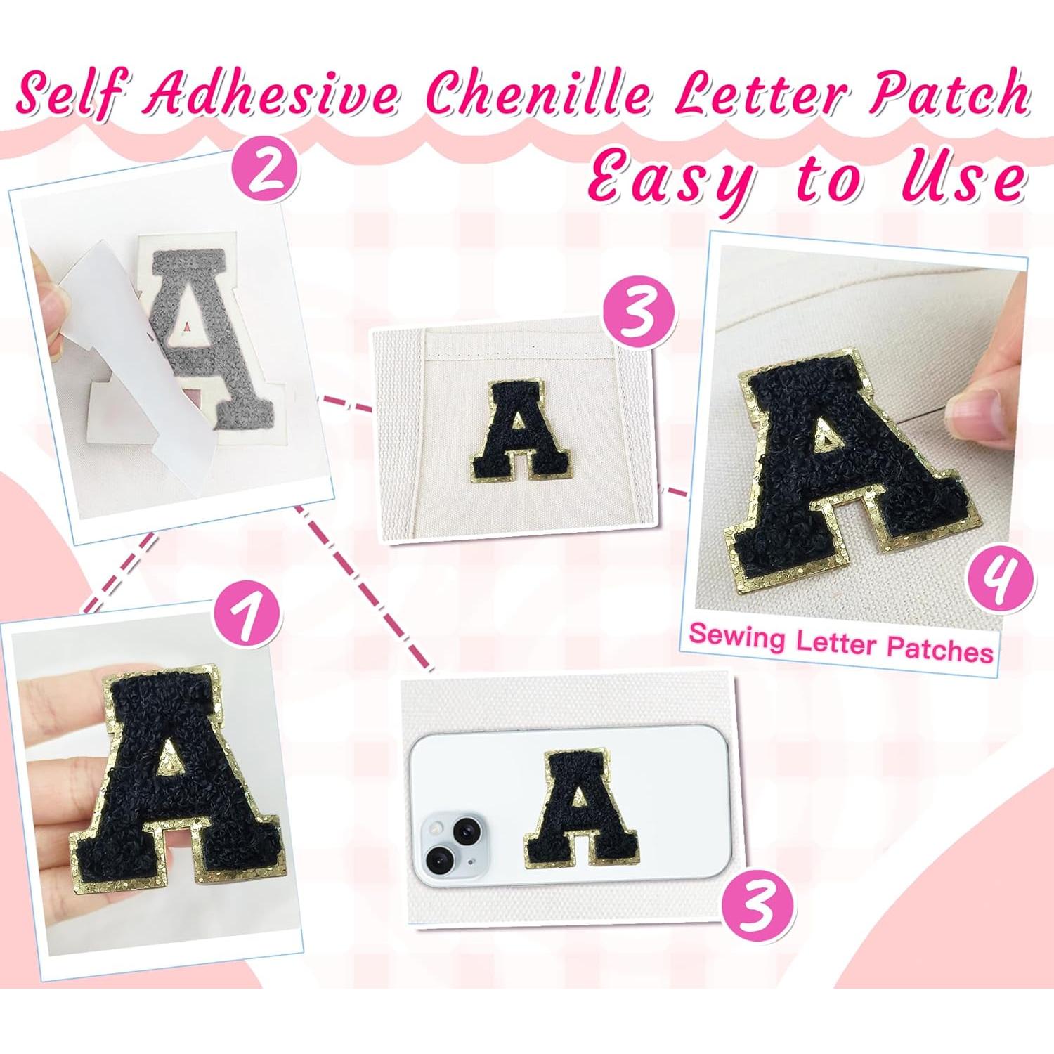 6 Parches de Letra Chenille Autoadhesivos Aganmi A-Z Negro