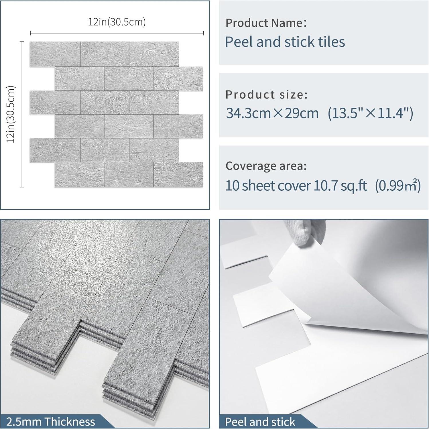 Paneles de Pared Autoadhesivos DEWOO Pizarra Gris 10 Hojas 34.3x29 cm