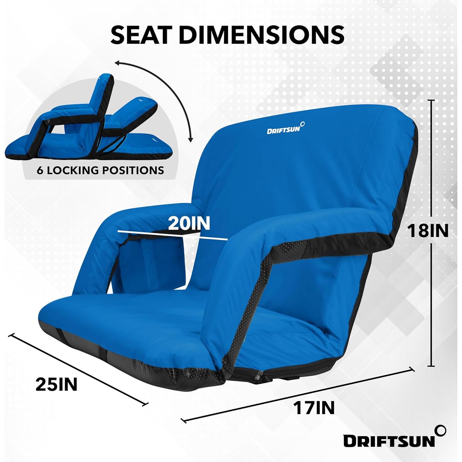 Silla de Estadio Plegable Driftsun Extra Ancha Azul Deluxe