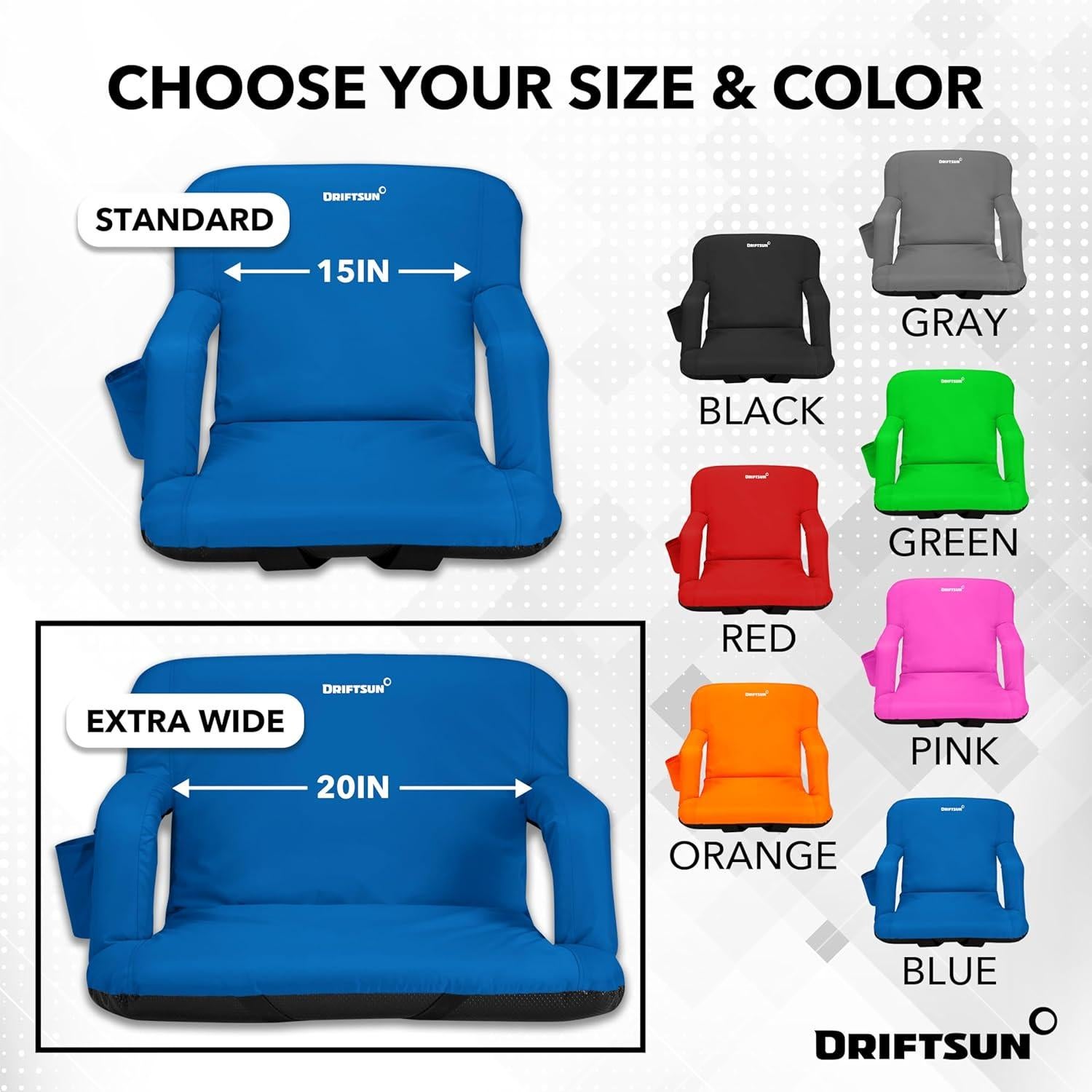 Silla de Estadio Plegable Driftsun Extra Ancha Azul Deluxe