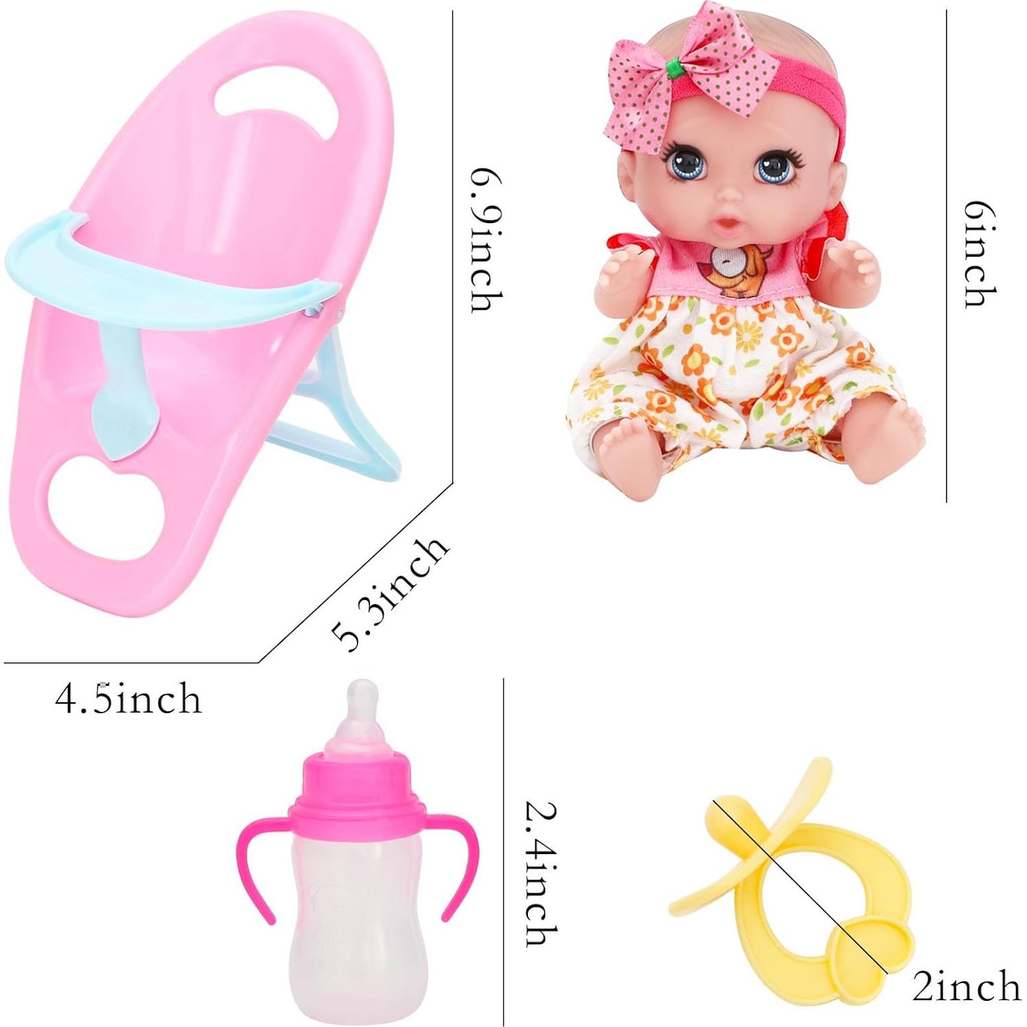 Muñecas Mini Bebé ONEST 4 Piezas con Accesorios Rosa