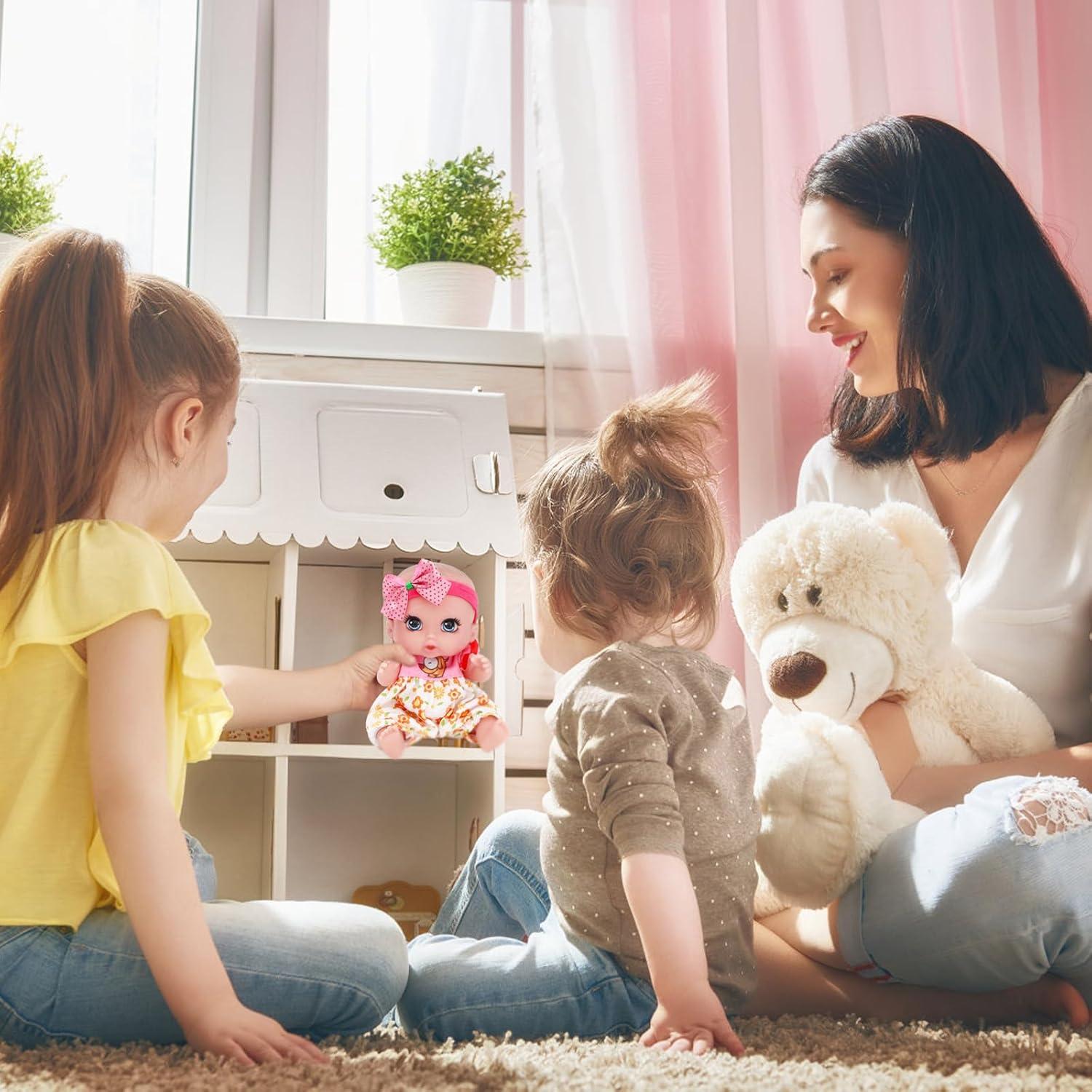 Muñecas Mini Bebé ONEST 4 Piezas con Accesorios Rosa