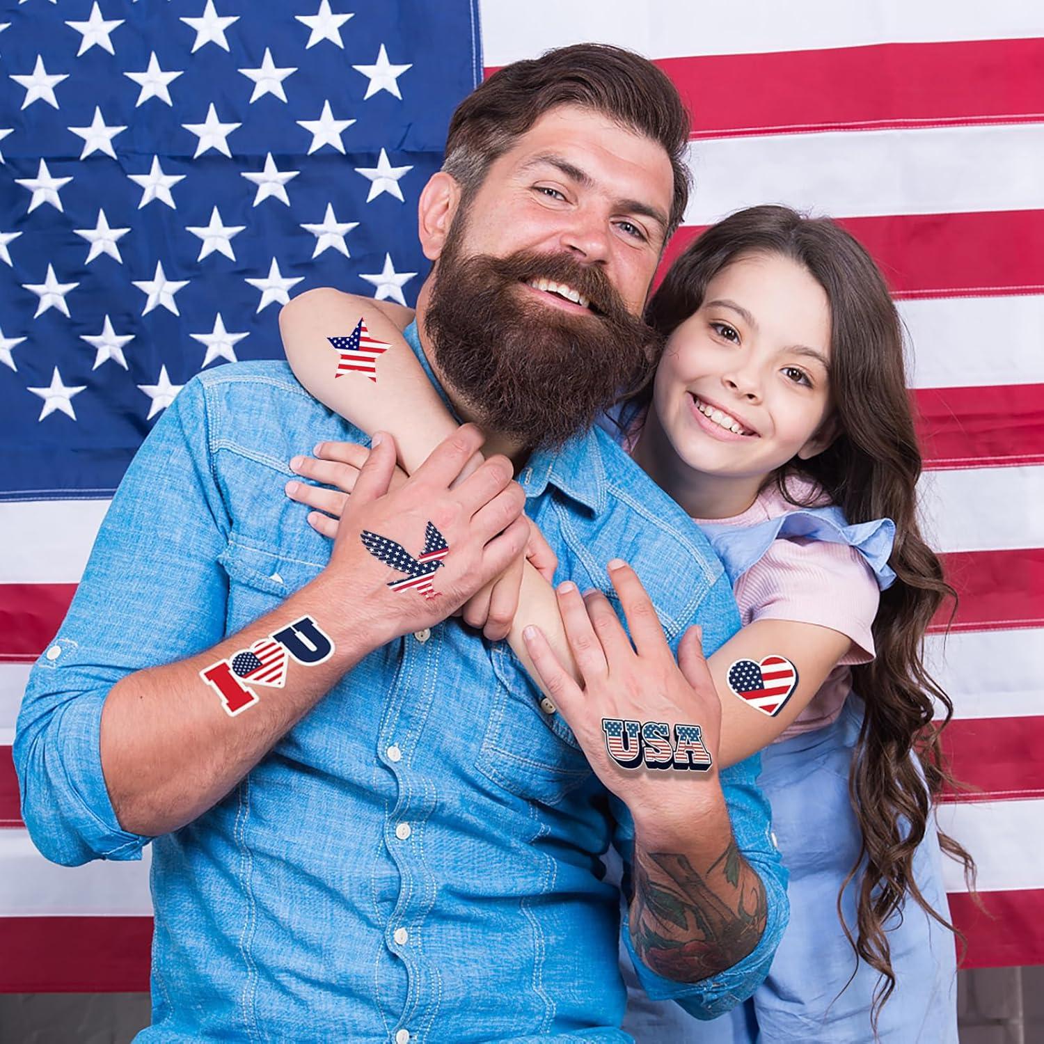 Tatuajes Temporales Winthrop 240 Pcs 4 de Julio - A Prueba de Agua