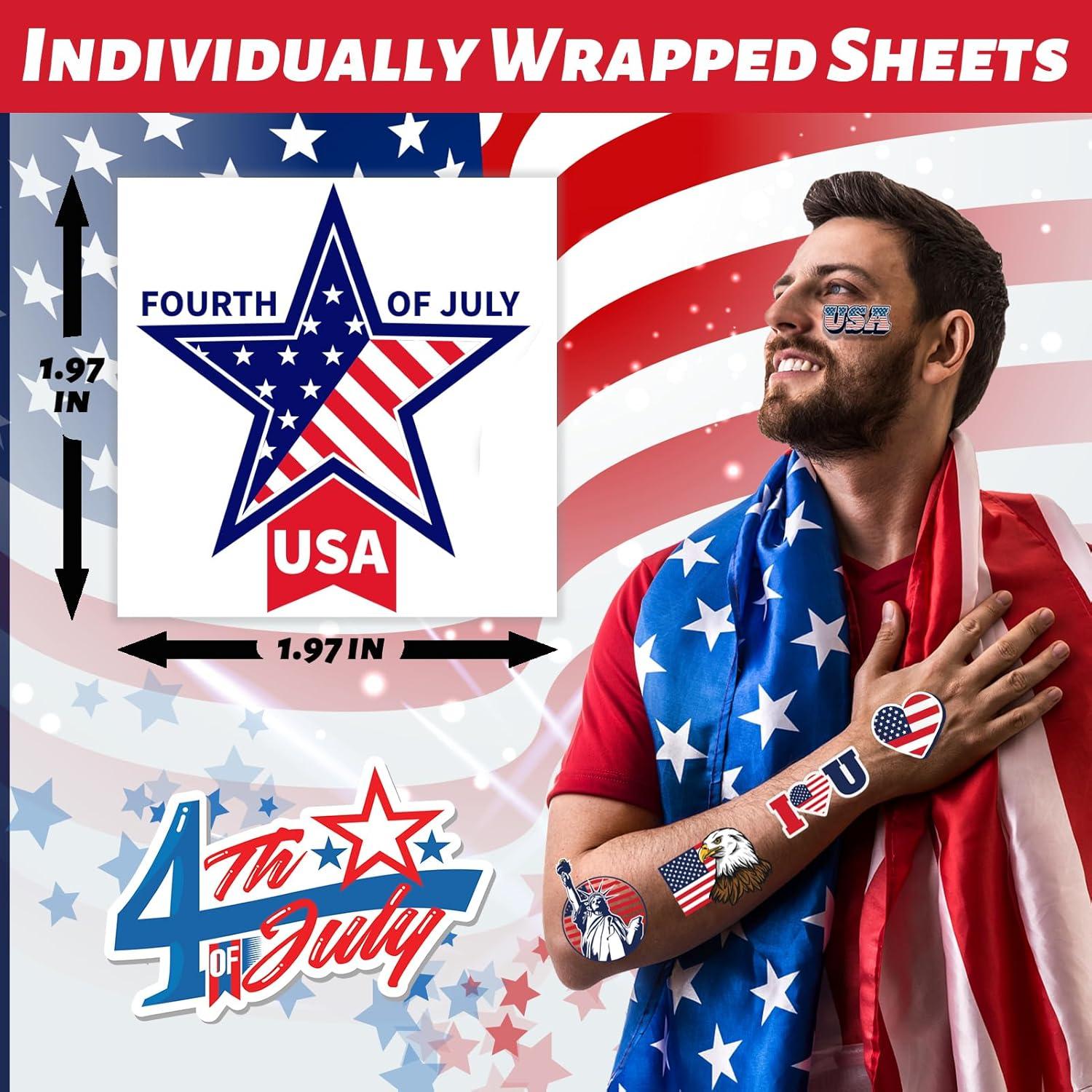 Tatuajes Temporales Winthrop 240 Pcs 4 de Julio - A Prueba de Agua