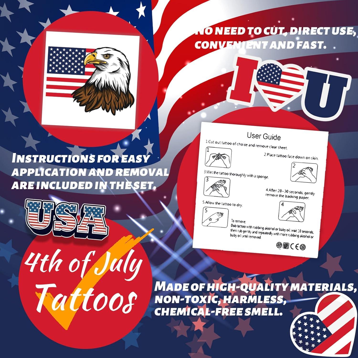 Tatuajes Temporales Winthrop 240 Pcs 4 de Julio - A Prueba de Agua