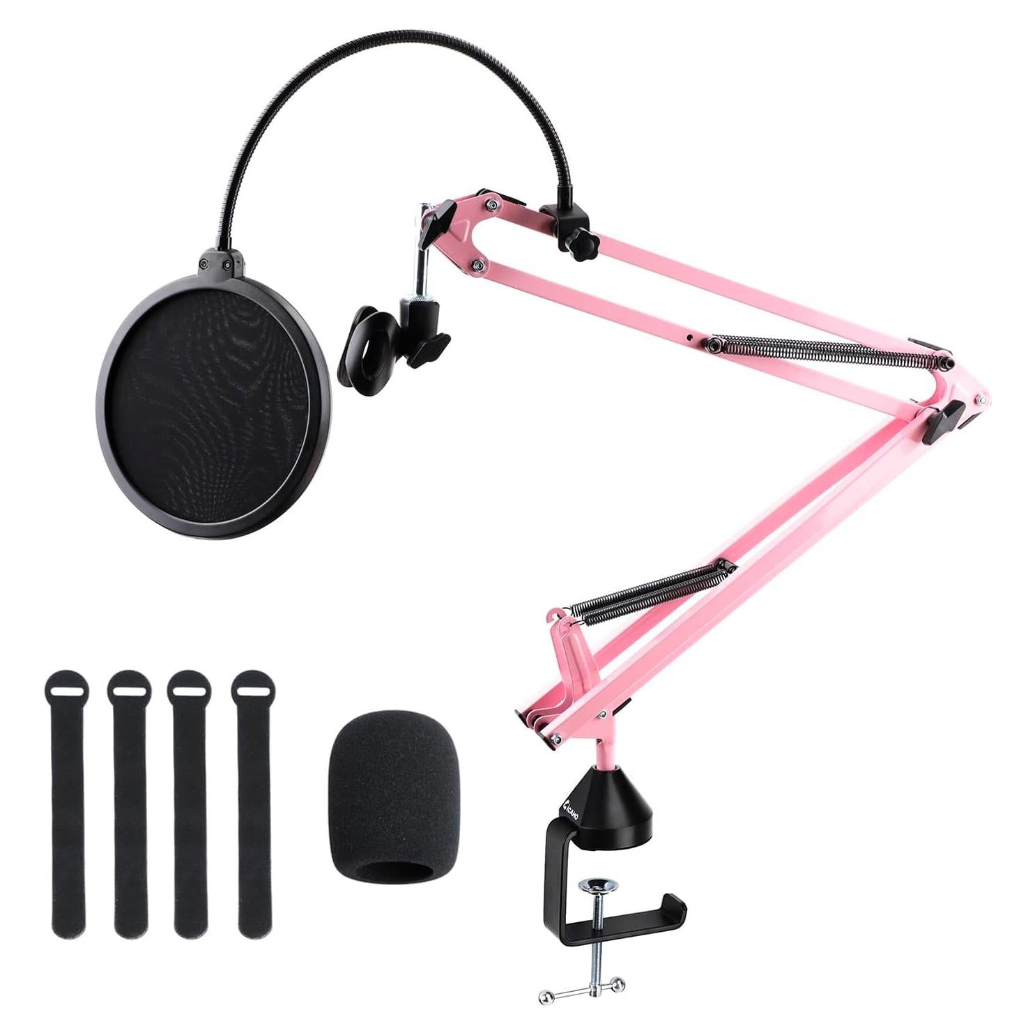 Soporte de Micrófono Rosa Cicano con Brazo Ajustable y Abrazadera