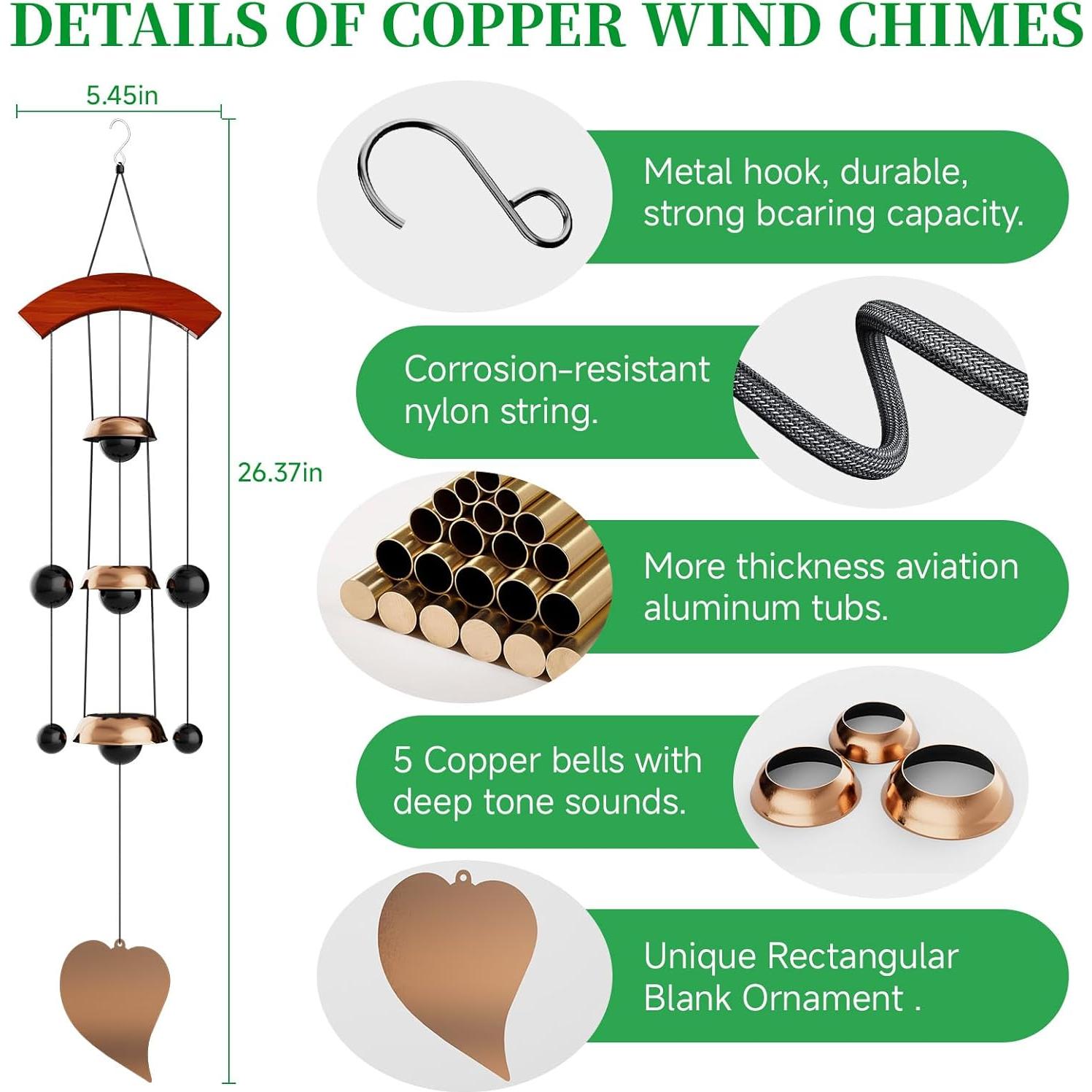 Campana de Viento de Cobre Rojo 66 cm Coobest para Jardín