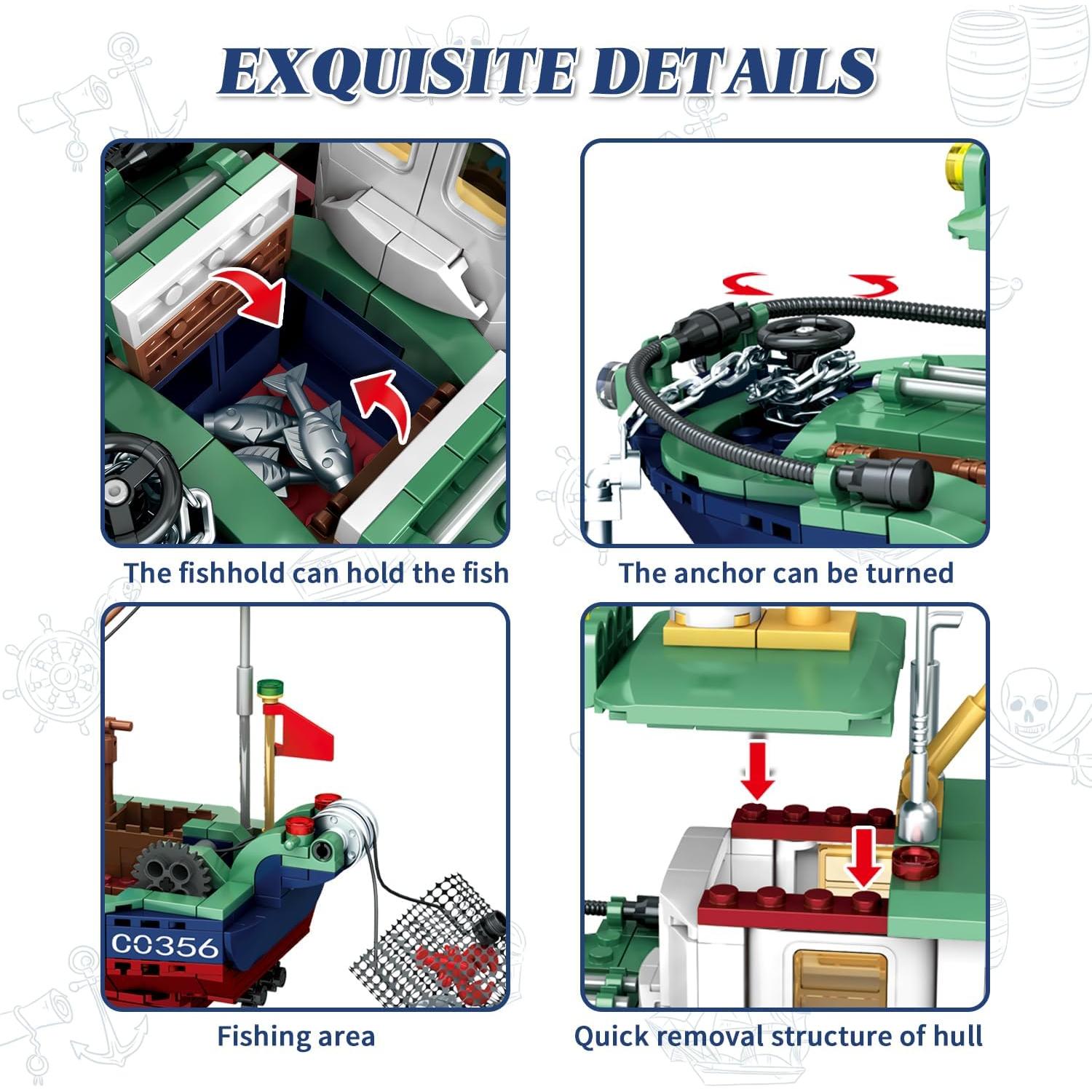 Conjunto de Bloques de Construcción Barco de Pesca 582 Pcs