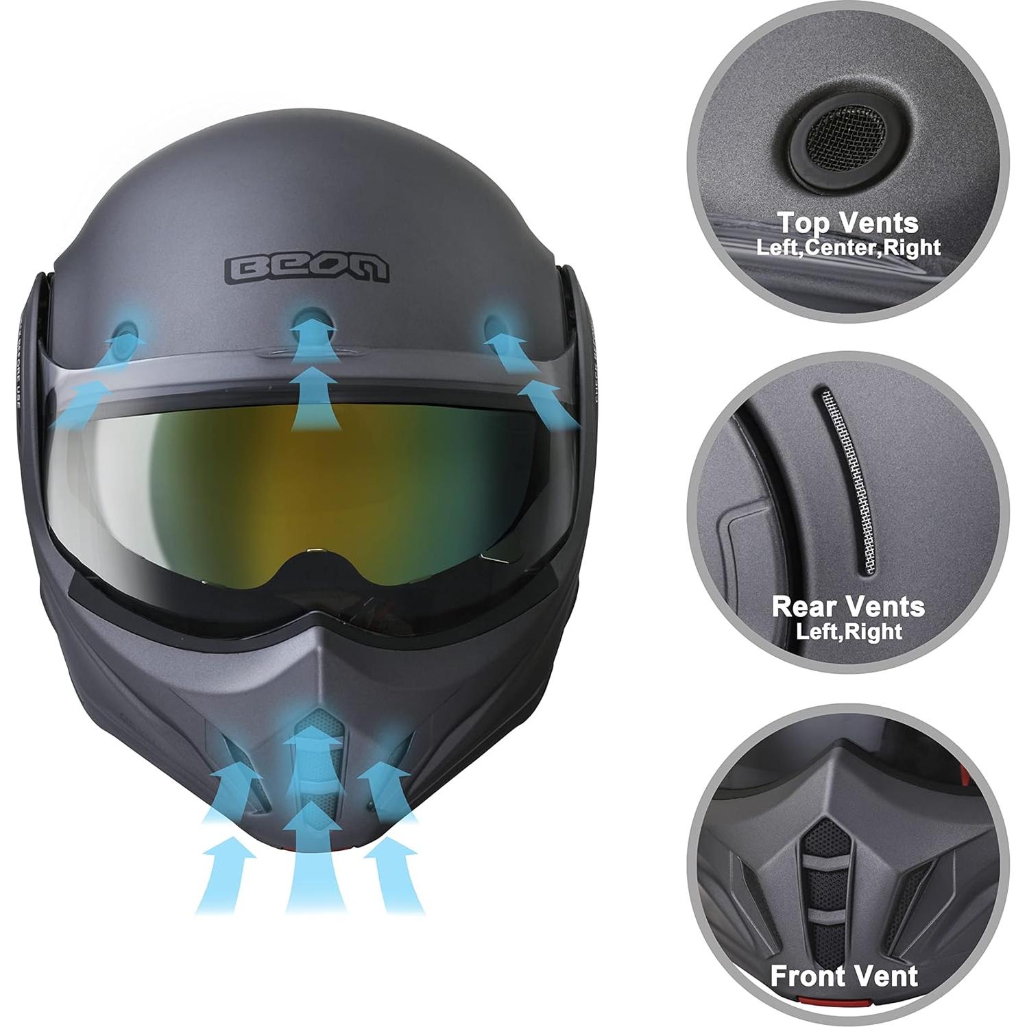 Casco Modular BEON B-707 Negro Mate Rojo 180° Antivaho