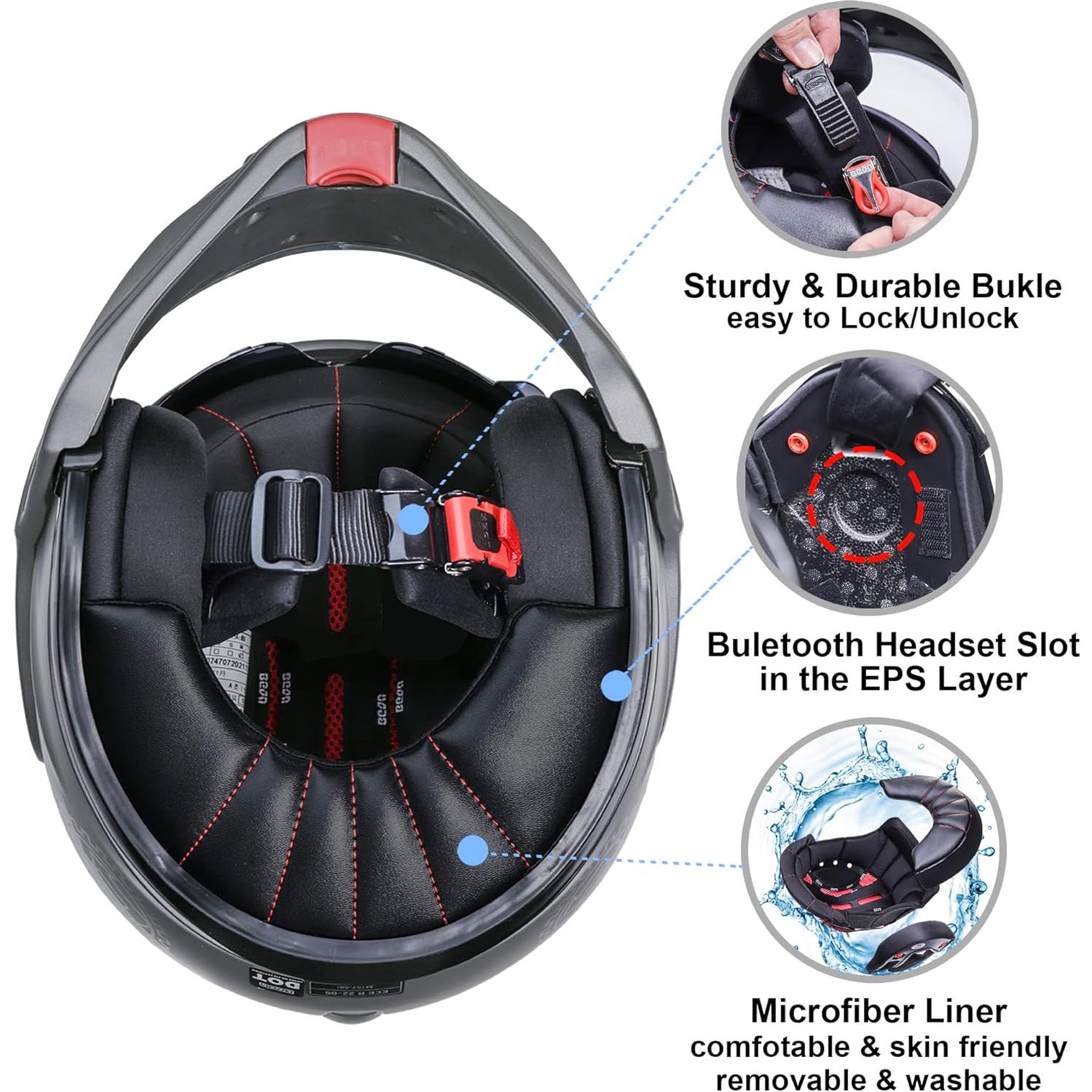 Casco Modular BEON B-707 Negro Mate Rojo 180° Antivaho