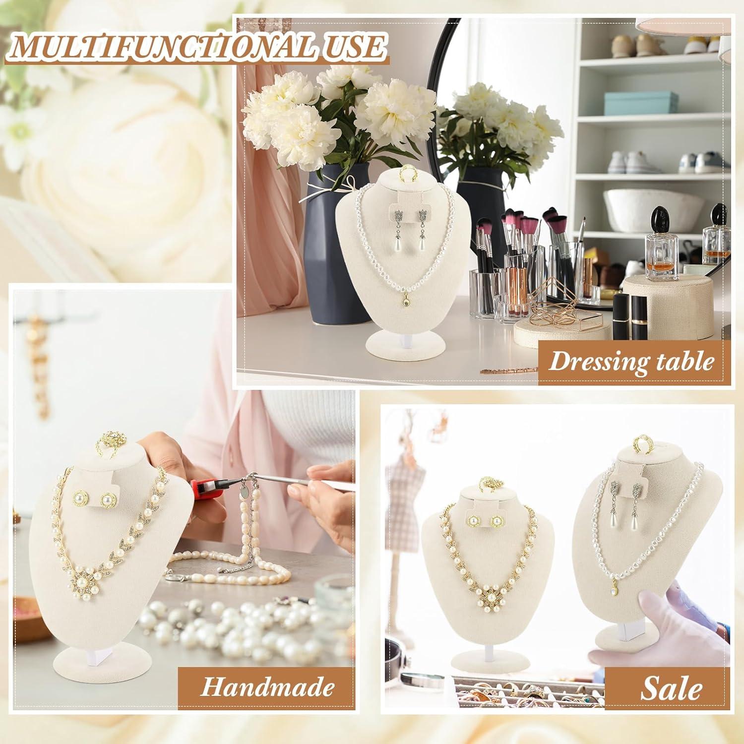 Soporte de Exhibición de Collar Youyole 3 Pcs Terciopelo Beige