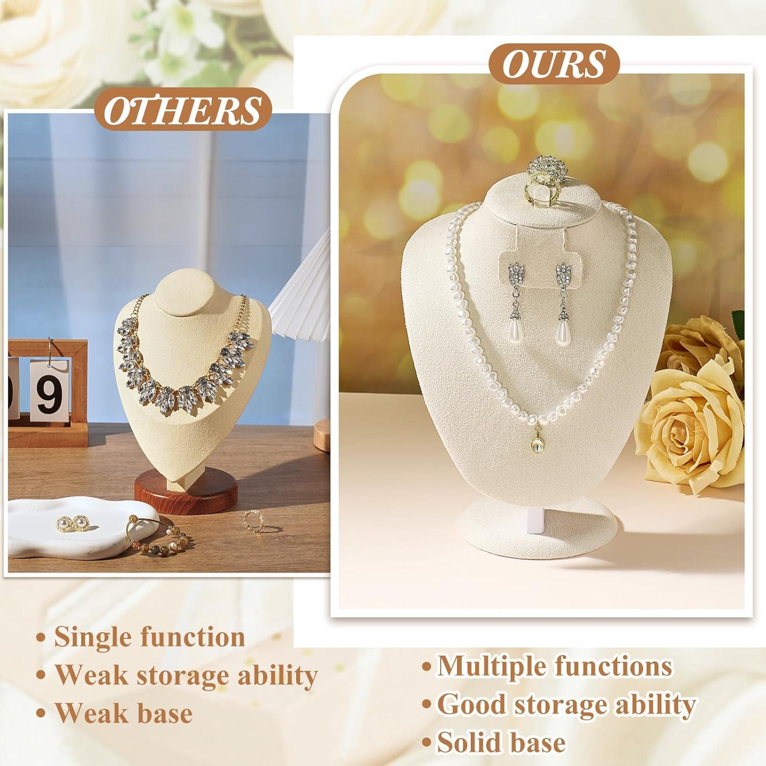 Soporte de Exhibición de Collar Youyole 3 Pcs Terciopelo Beige