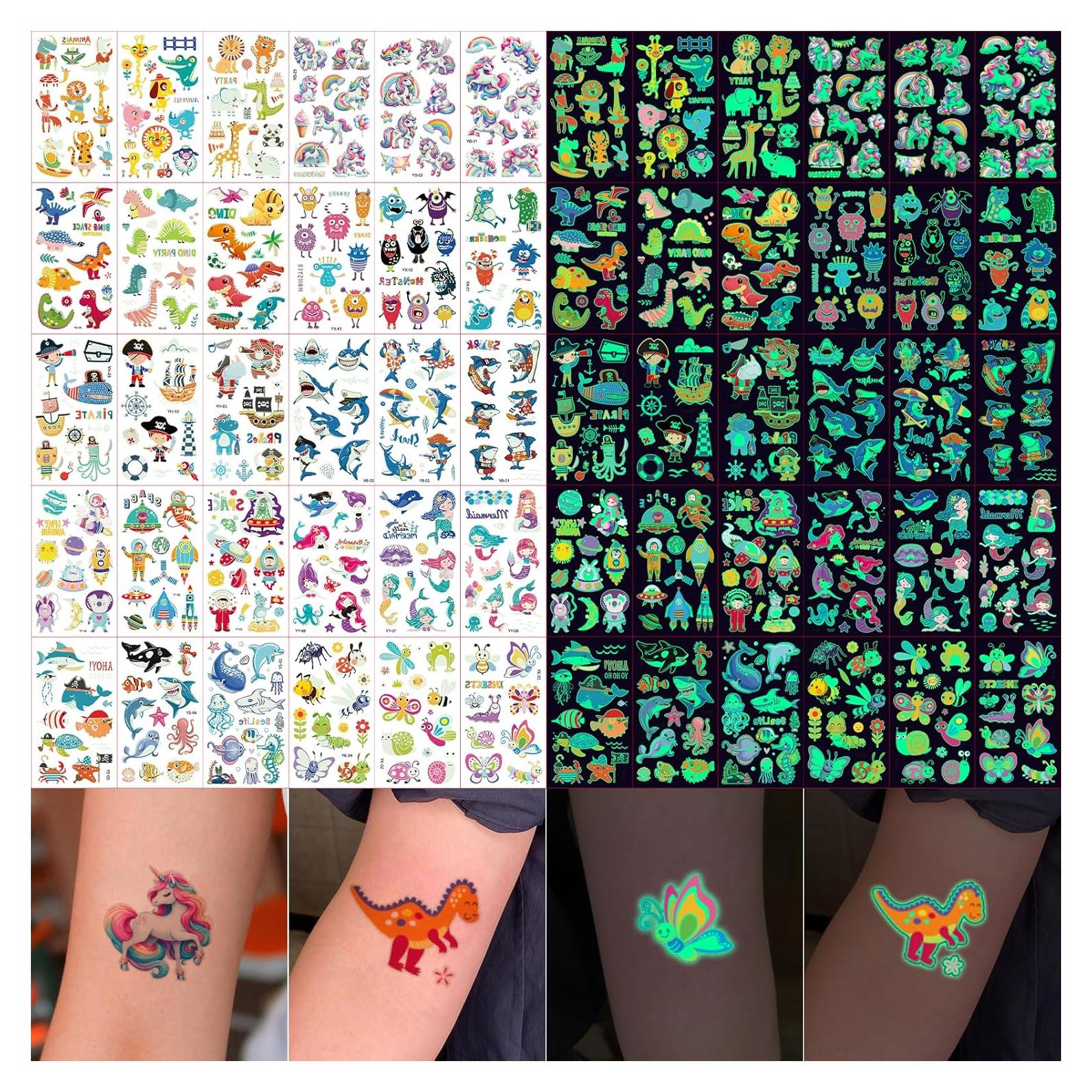 Tatuajes Temporales Brillantes FUNTATTOO 400 Pcs Niños