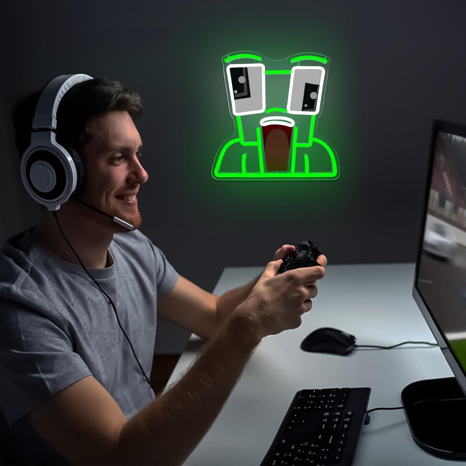 Cartel Neón Rana Verde LED YvuYamg para Decoración de Pared