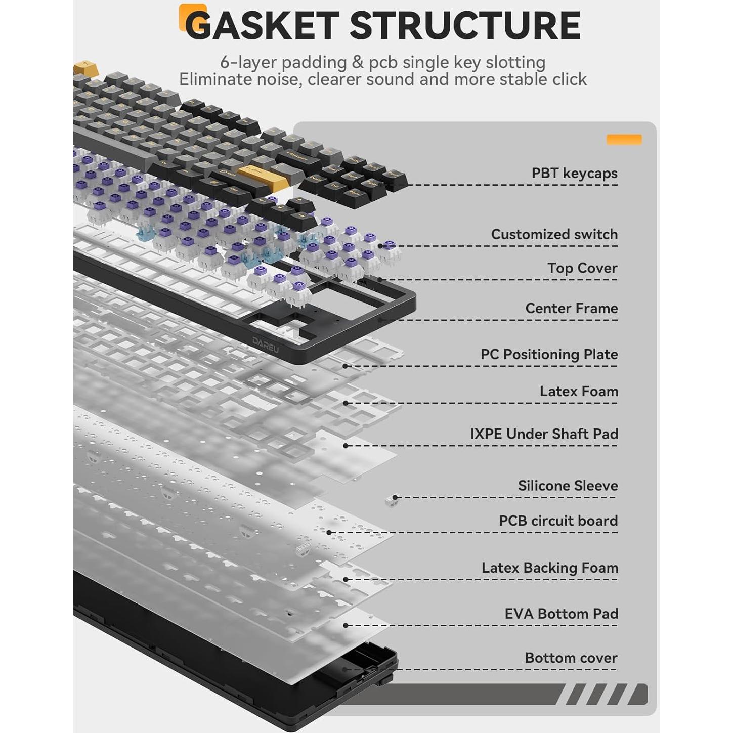 Teclado Mecánico Inalámbrico DAREU EK87PRO RGB 87 Teclas