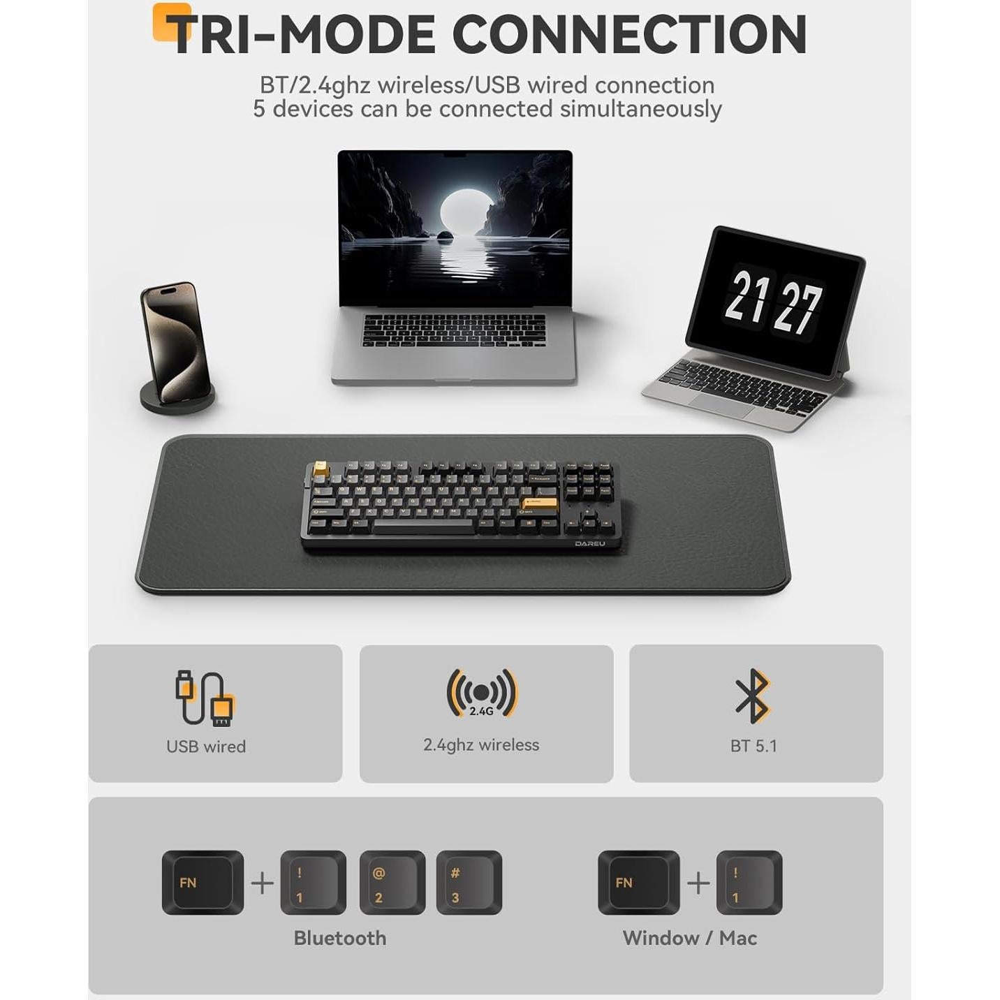 Teclado Mecánico Inalámbrico DAREU EK87PRO RGB 87 Teclas