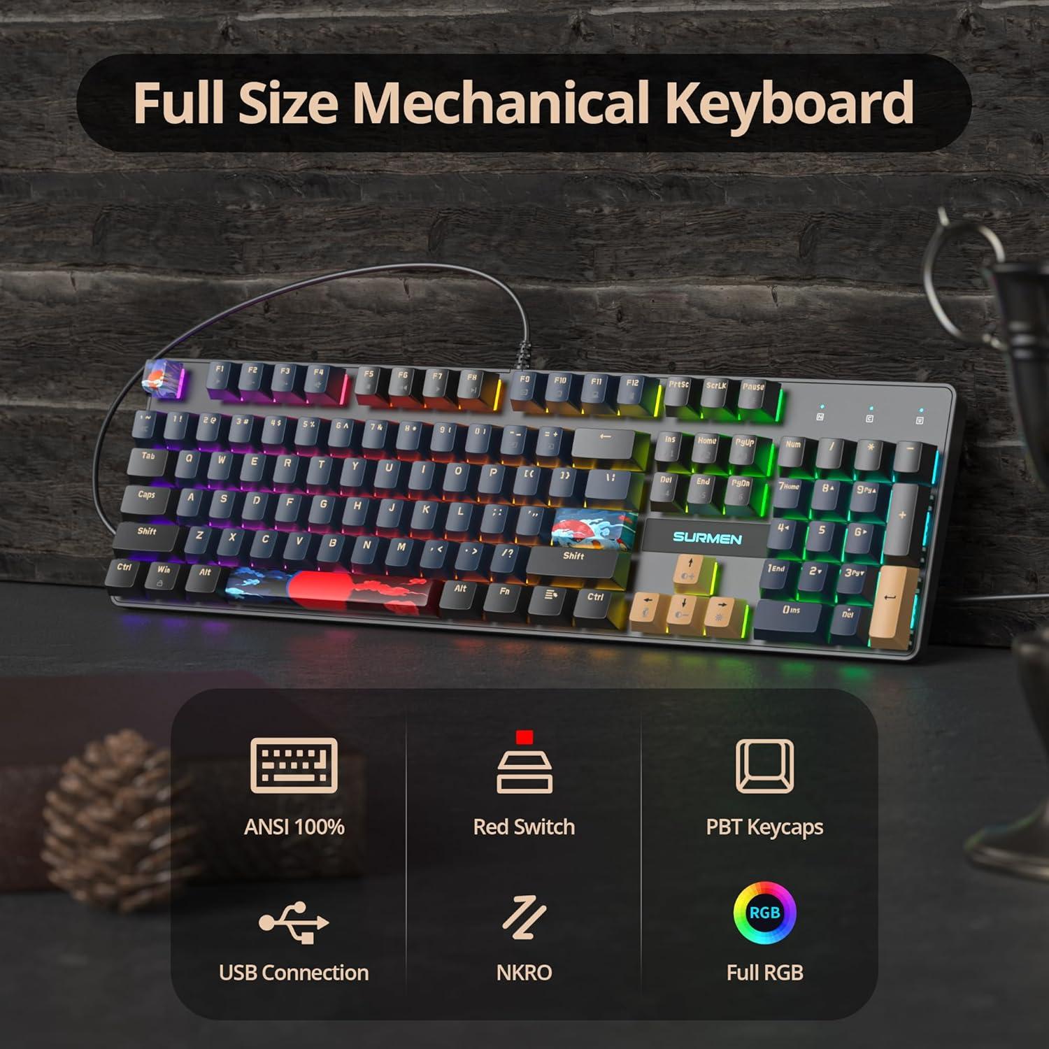 Teclado Mecánico Ussixchare V200 RGB 104 Teclas PBT Crema