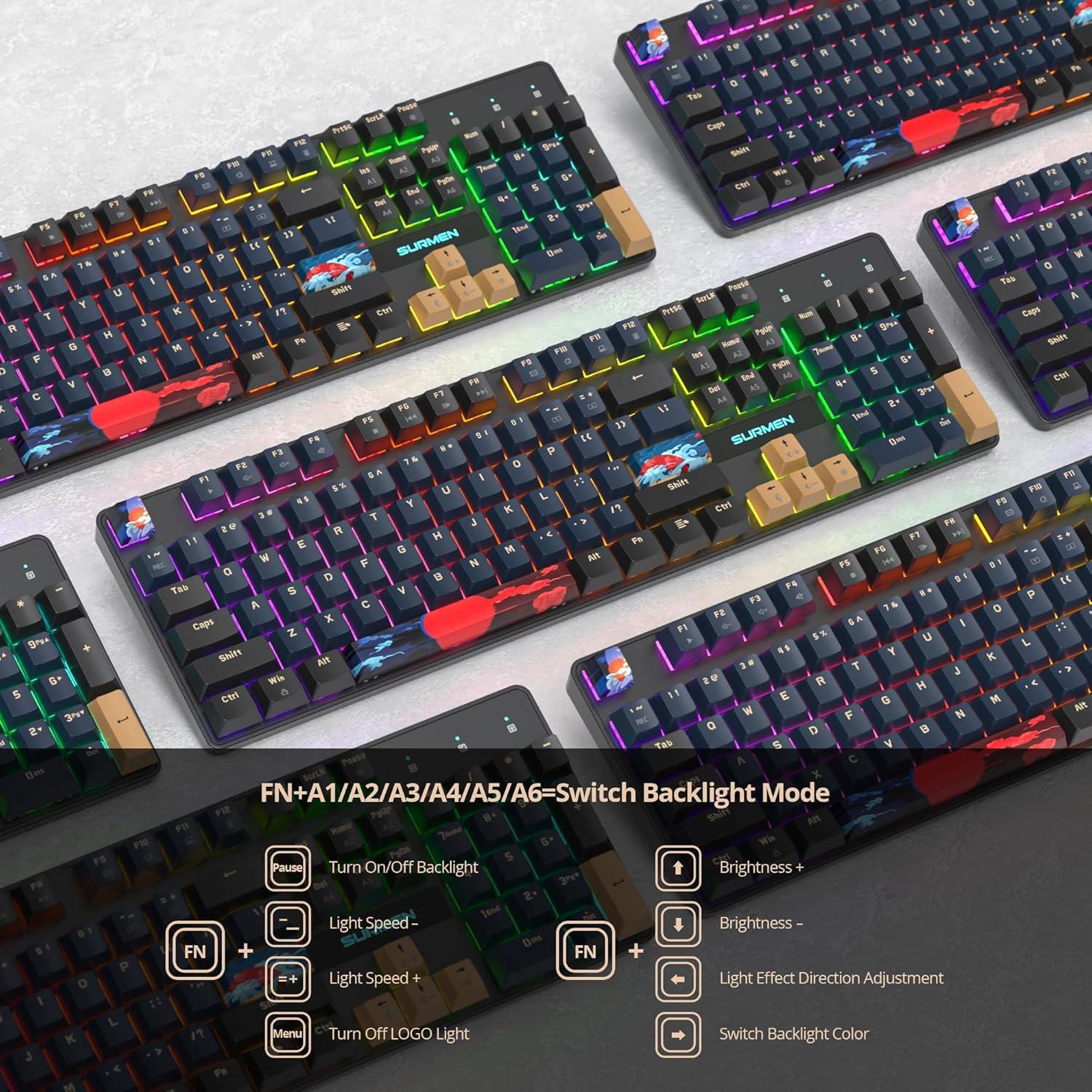 Teclado Mecánico Ussixchare V200 RGB 104 Teclas PBT Crema