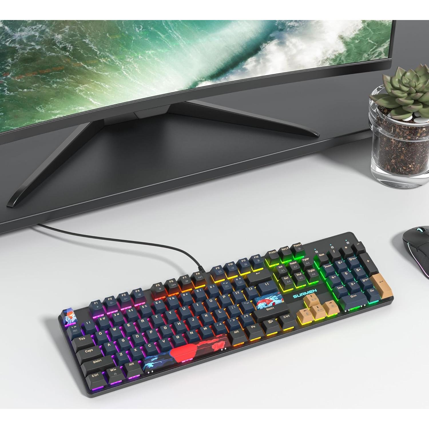 Teclado Mecánico Ussixchare V200 RGB 104 Teclas PBT Crema