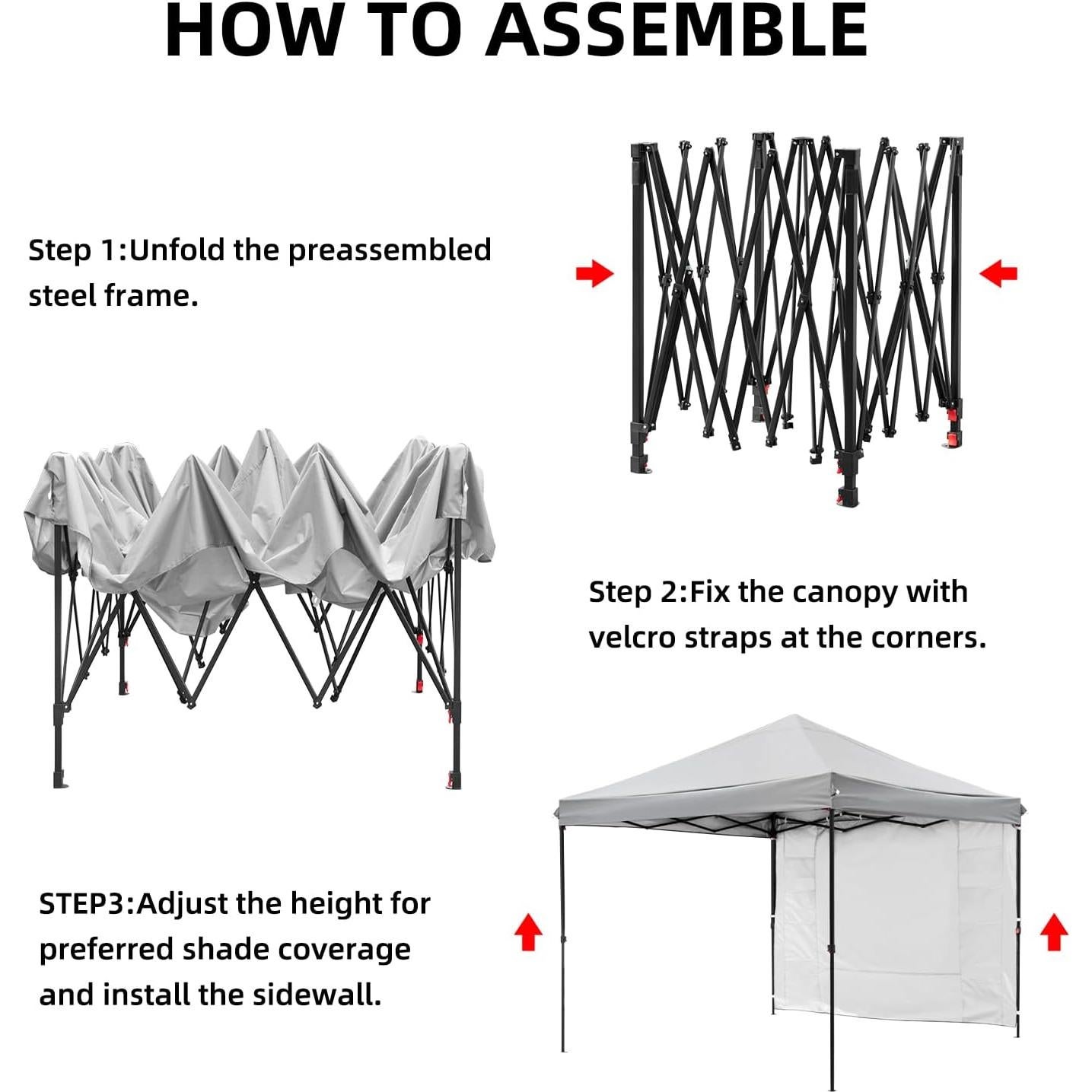 Carpa Desplegable Kendane 3.05x3.05m Gris con 1 Pared Lateral