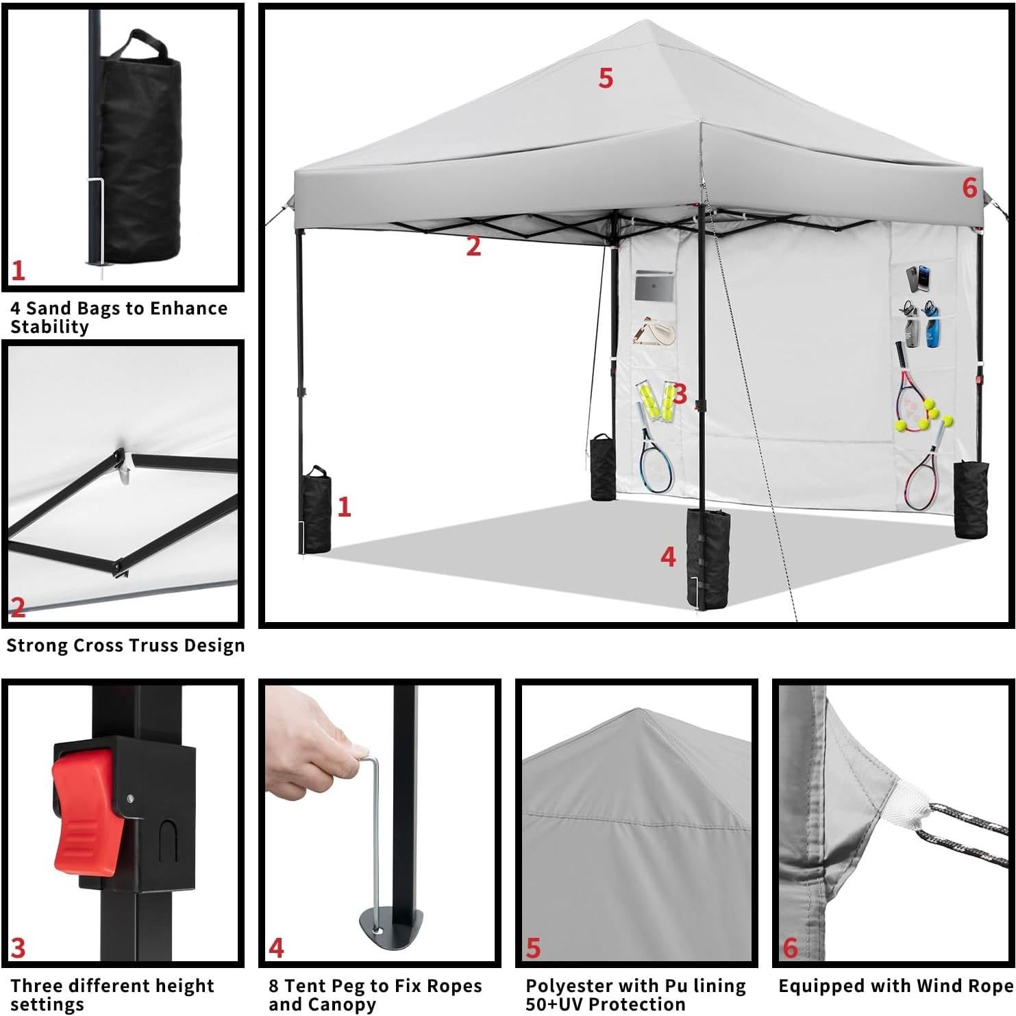 Carpa Desplegable Kendane 3.05x3.05m Gris con 1 Pared Lateral