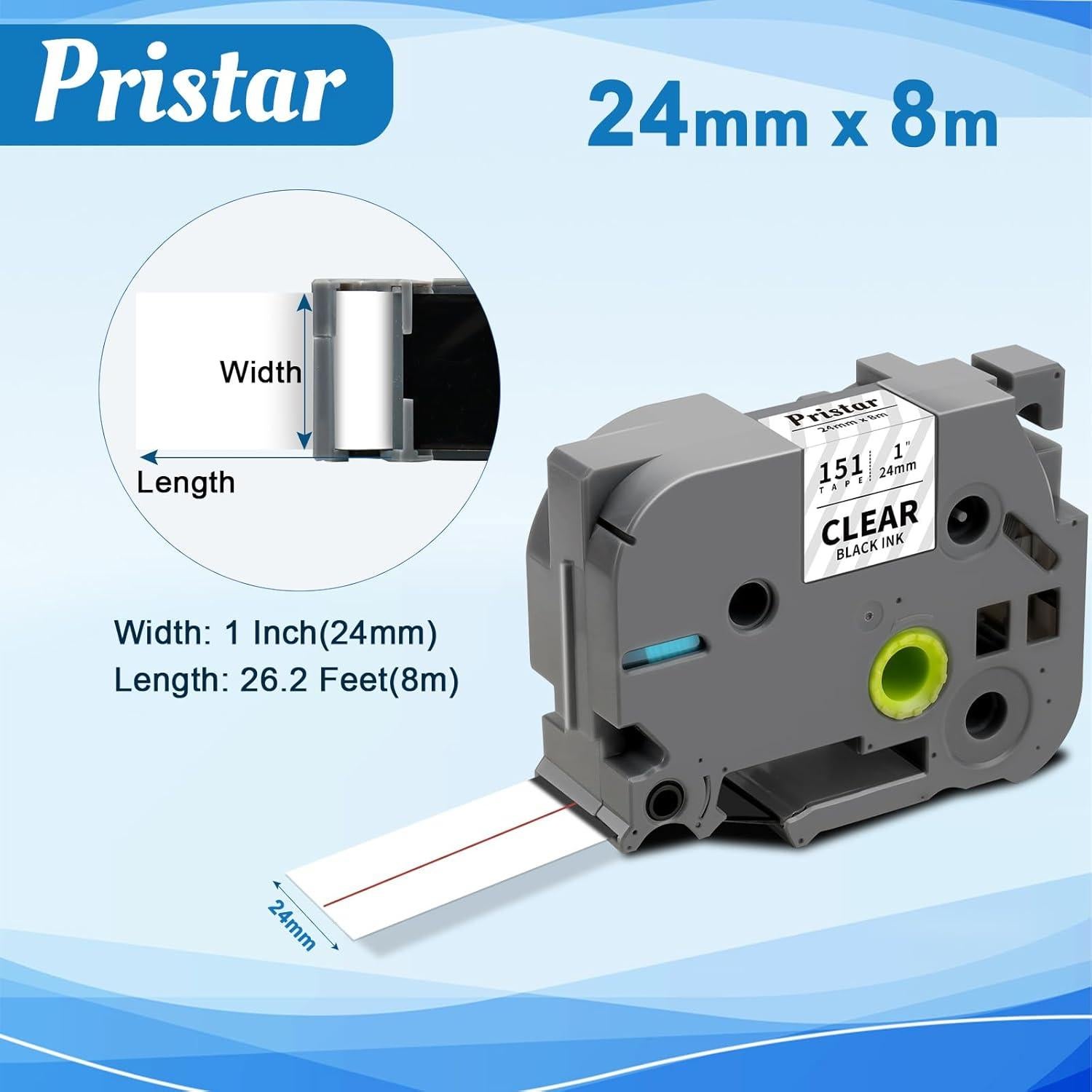 Cinta de Etiquetas Pristar TZe-151 24mm Negra sobre Transparente