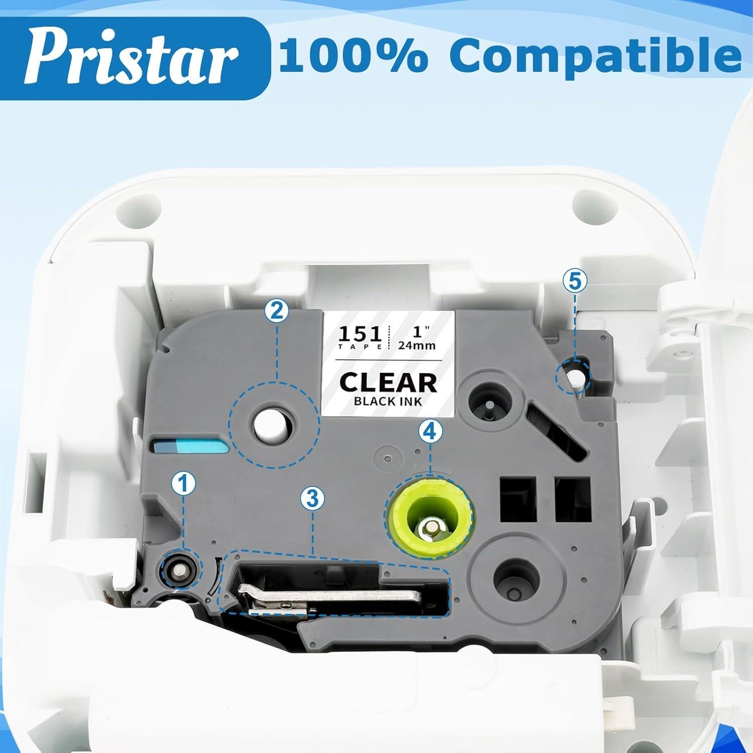 Cinta de Etiquetas Pristar TZe-151 24mm Negra sobre Transparente